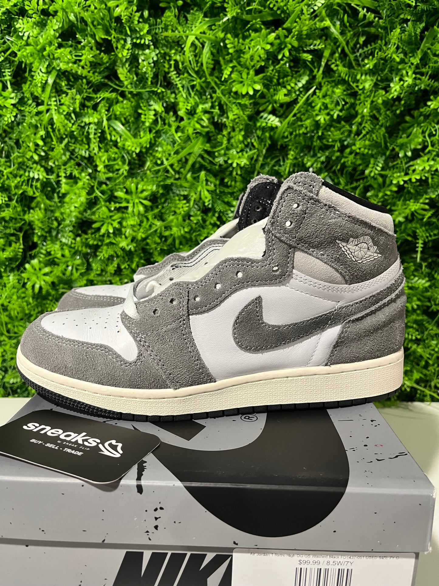 Air Jordan 1 Retro High OG GS Washed Black FD1437-051 USED SIZE 7Y OG ALL