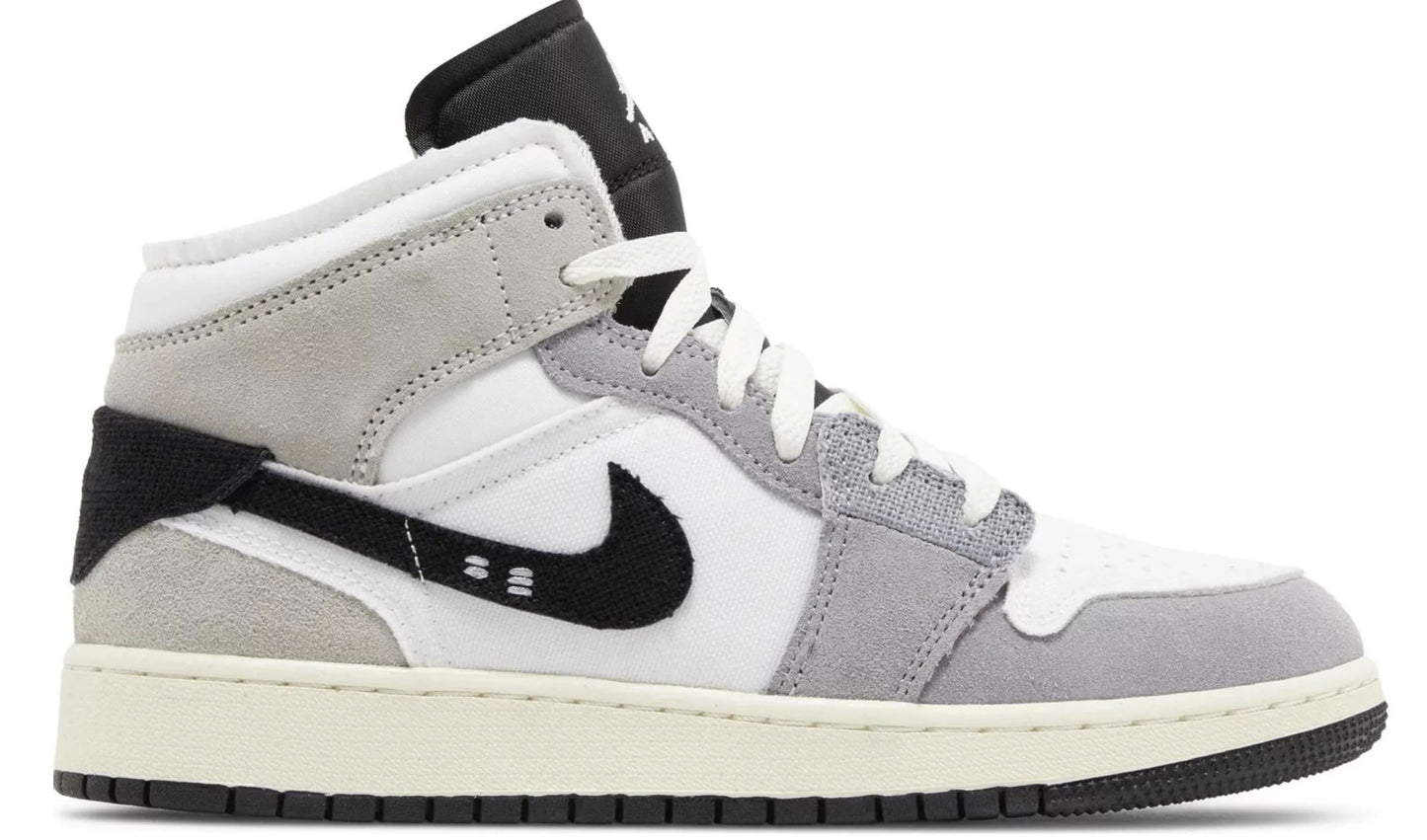 Jordan 1 Mid SE Craft White Cement Grey Black (GS)