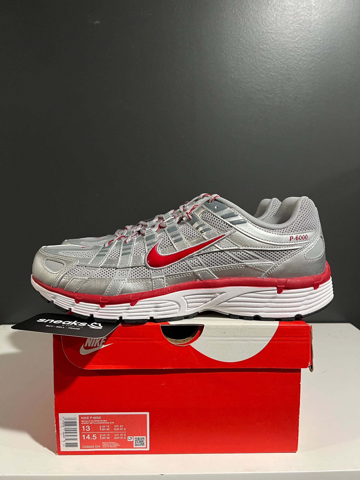 Nike P-6000 Metallic Silver Gym Red