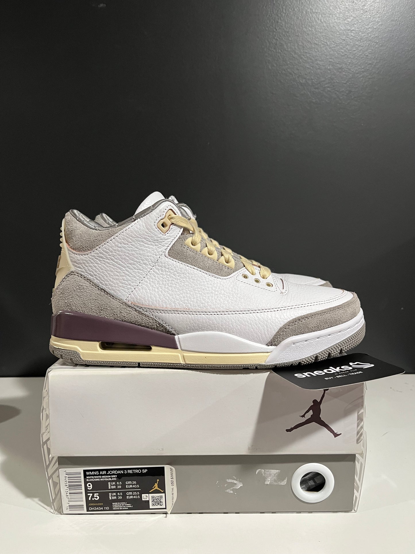 USED Air Jordan 3 Retro SP A Ma Maniére Raised By Women DH3434-110 SIZE 7.5M OG ALL JN25-306