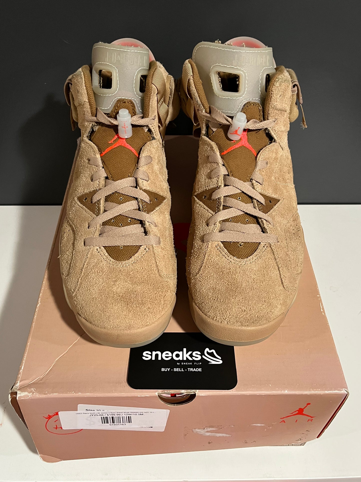 USED Travis Scott x Air Jordan 6 Retro British Khaki DH0690-200 SIZE 10.5M OG ALL JY25-68