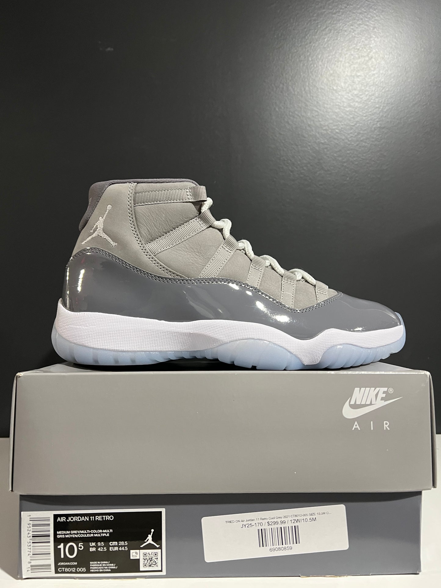 TRIED ON Air Jordan 11 Retro Cool Grey 2021 CT8012-005 SIZE 10.5M OG ALL JY25-170