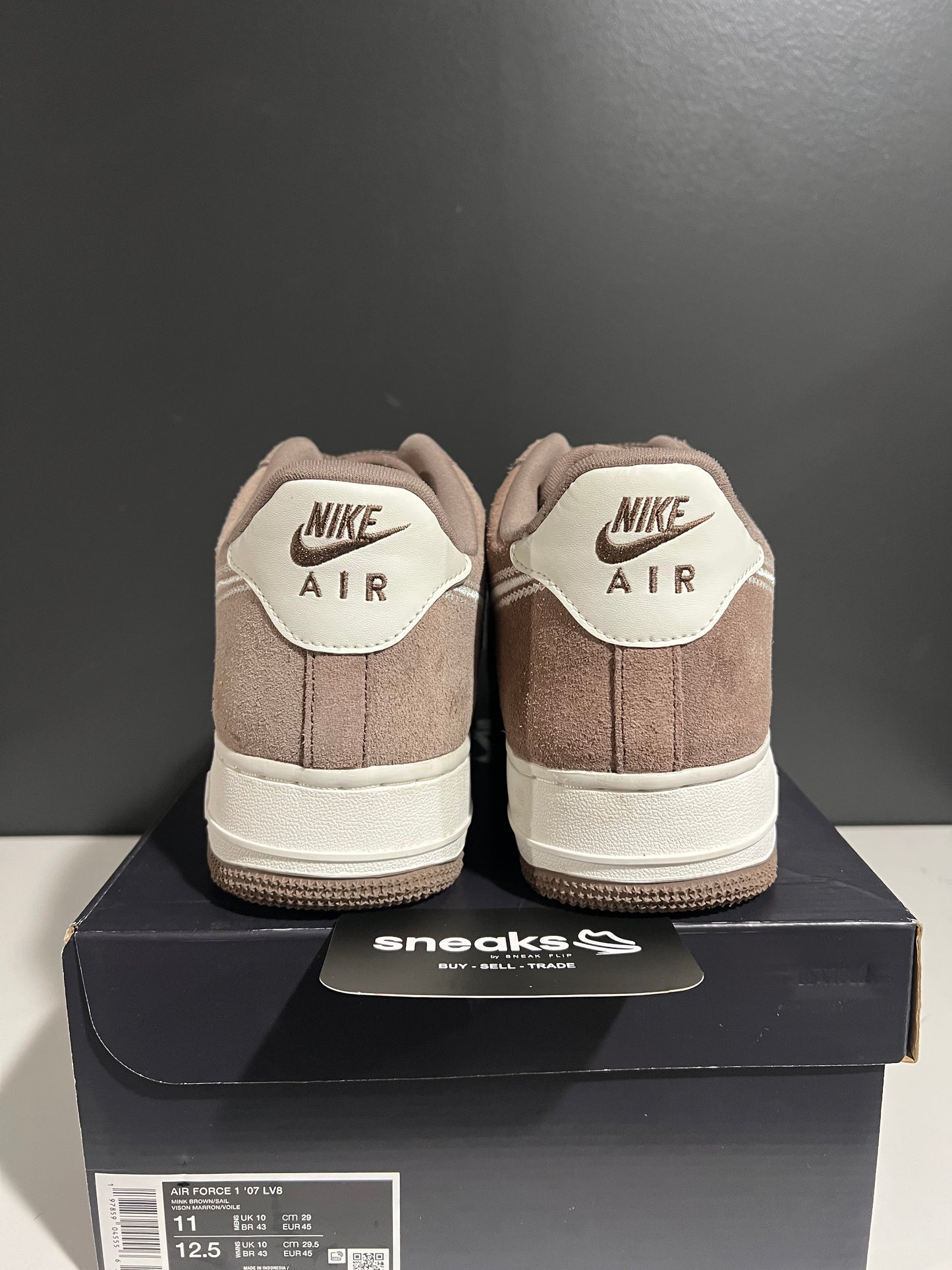 USED Air Force 1 '07 LV8 Embroidered Swoosh Mink Brown HJ4465-200 SIZE 11M OG ALL AG25-164