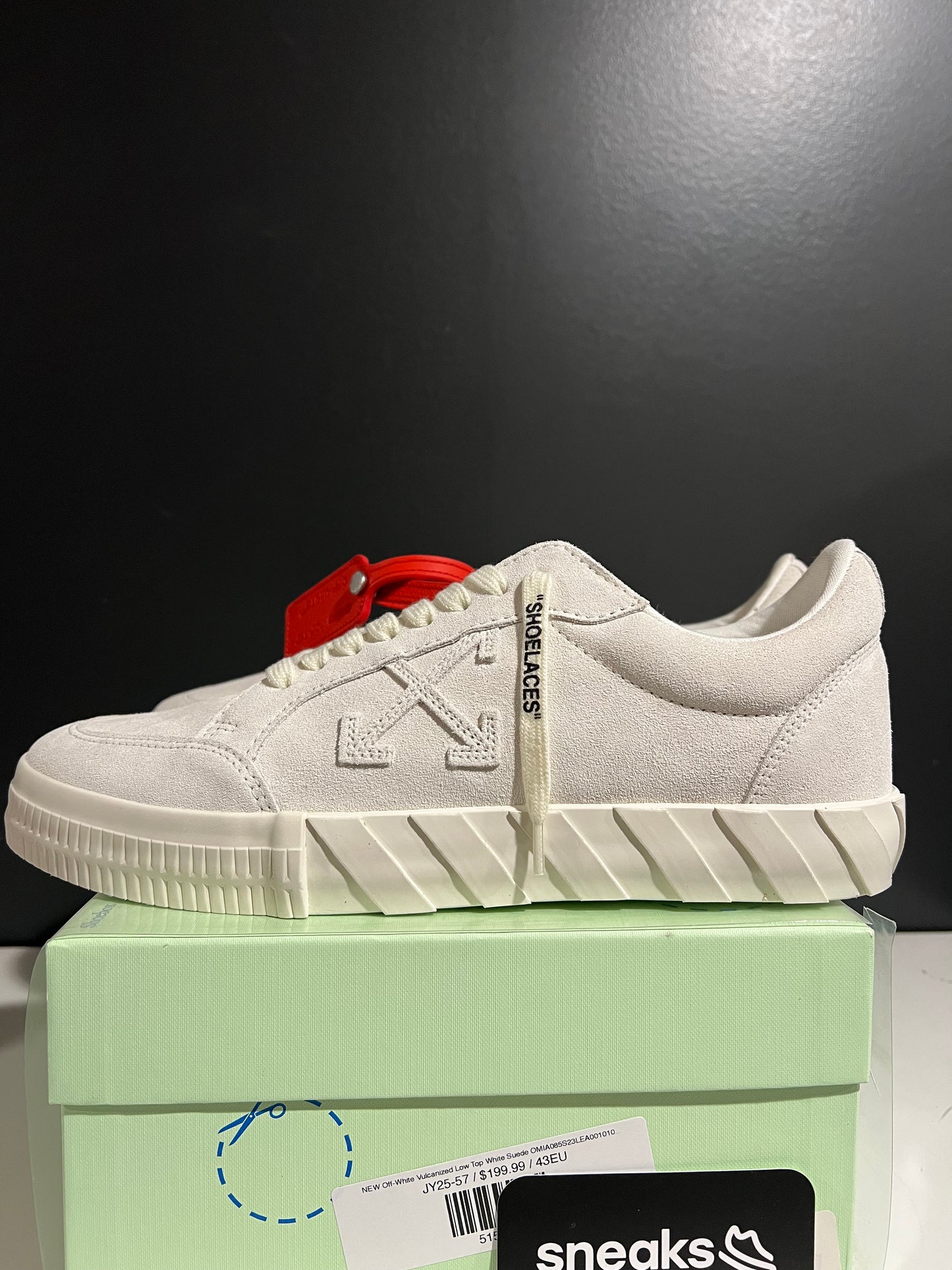 NEW Off-White Vulcanized Low Top White Suede OMIA085S23LEA0010101 43EU OG ALL JY25-57