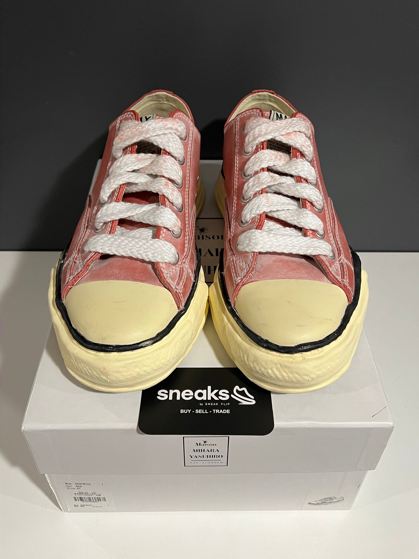 USED Maison Mihara Yasuhiro Peterson OG Sole Paraffin Leather Low Red AO9FW723 SIZE 41EU OG ALL