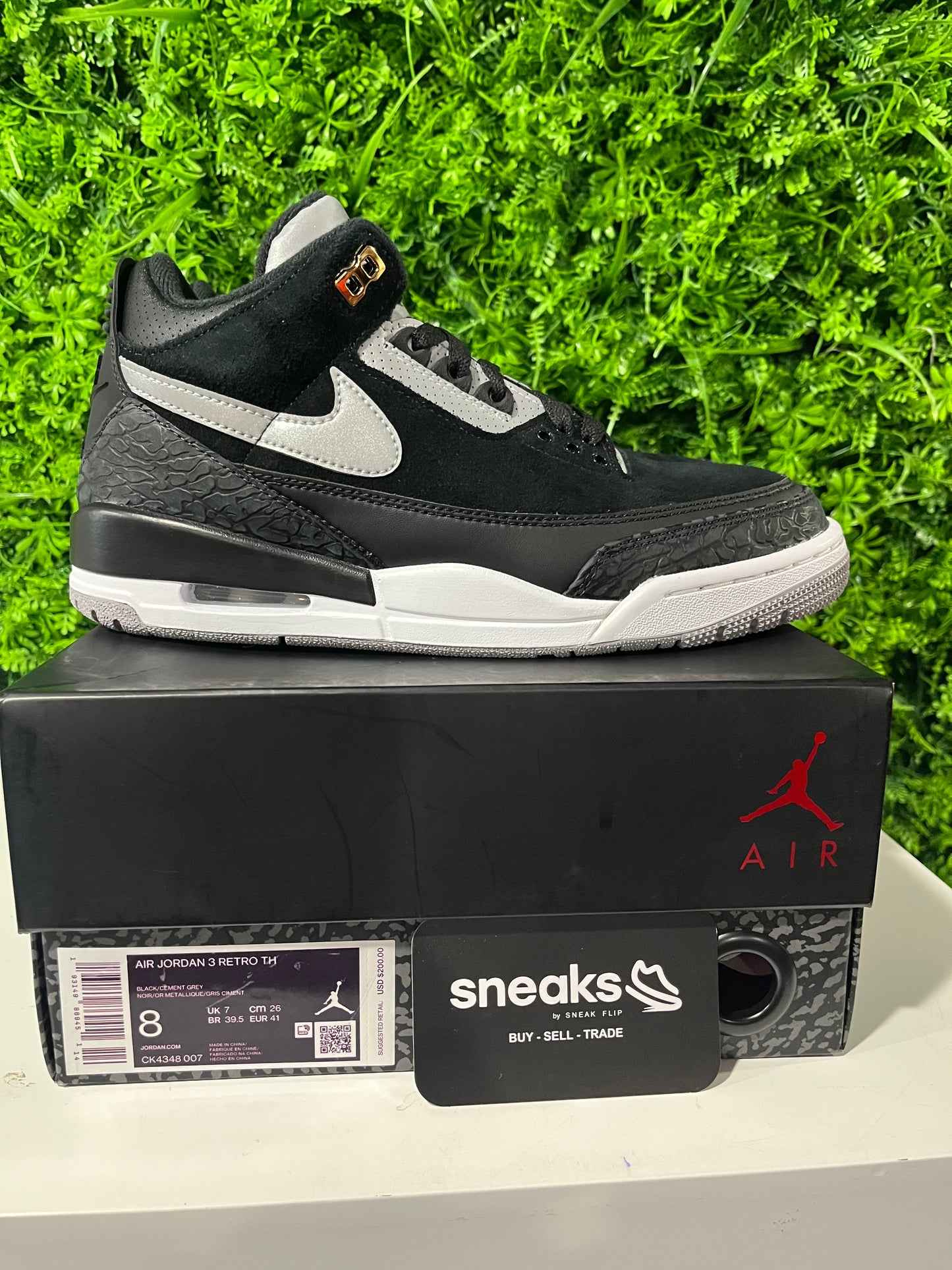 USED Air Jordan 3 Retro Tinker SP Black Cement CK4348-007 SIZE 8M OG ALL