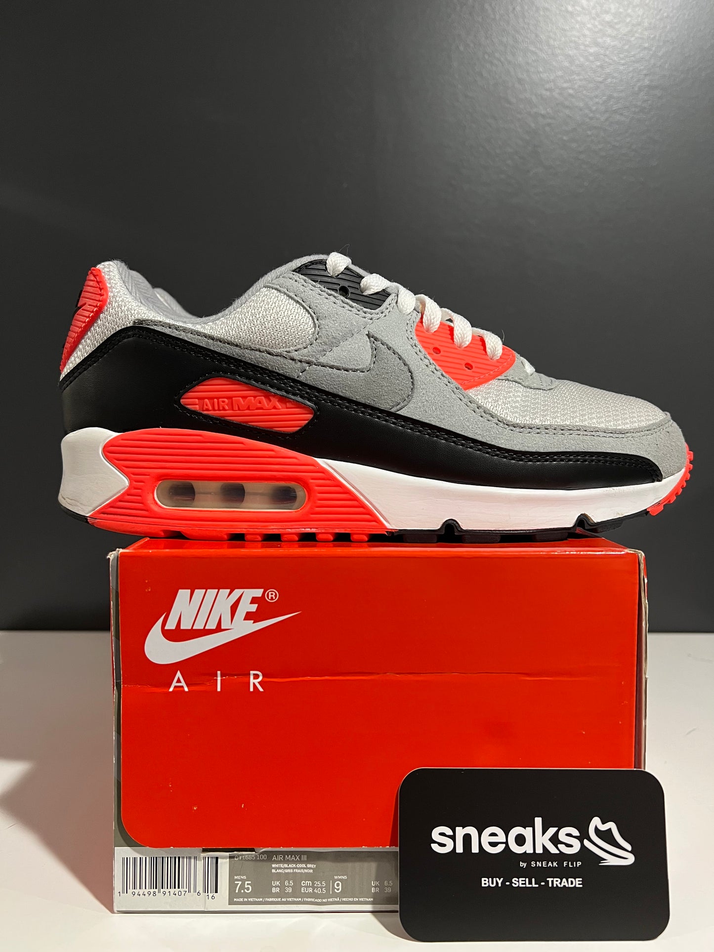 USED Air Max 90 Infrared 2020 CT1685-100 SIZE 7.5M OG ALL JN25-160
