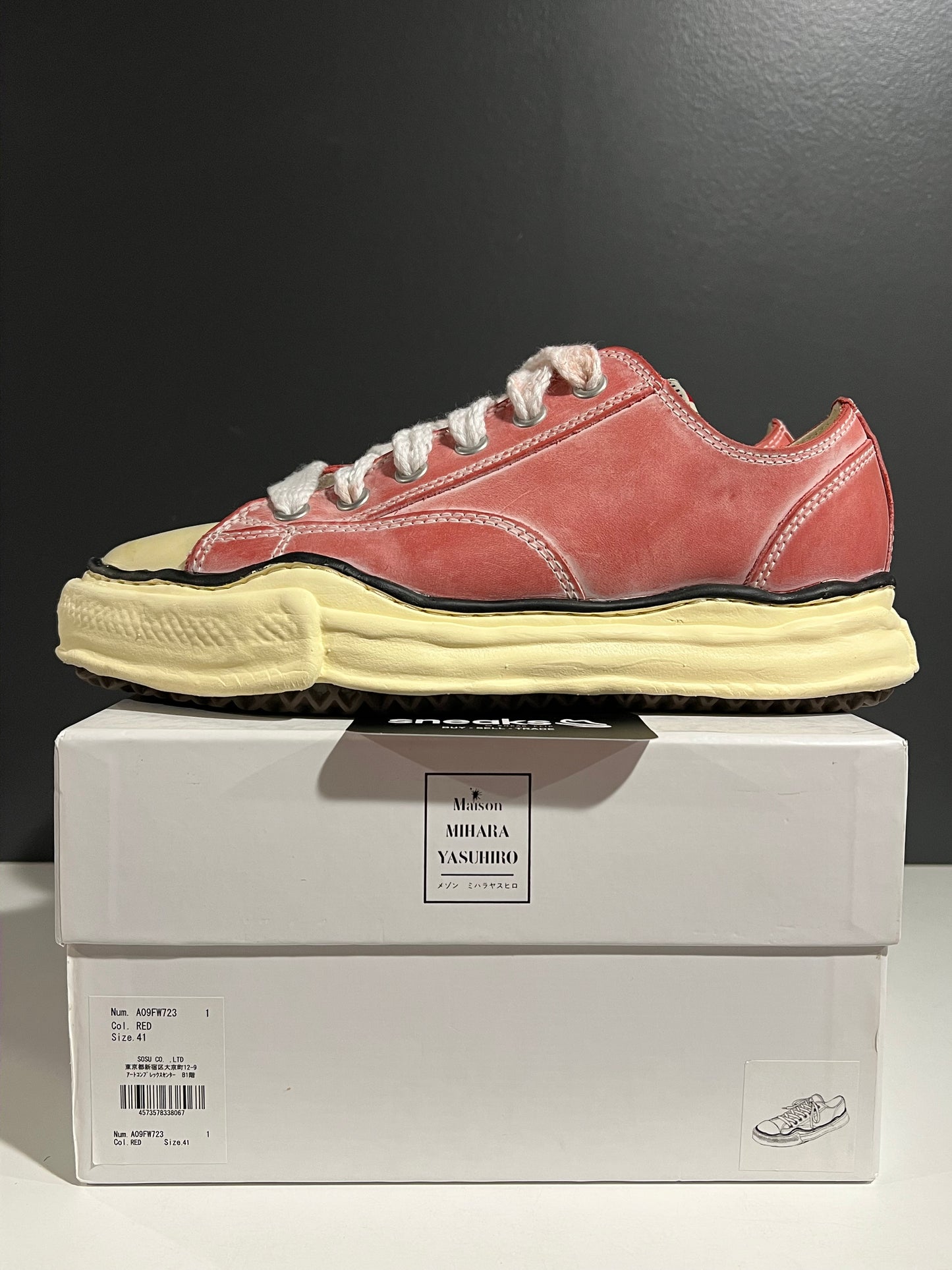 USED Maison Mihara Yasuhiro Peterson OG Sole Paraffin Leather Low Red AO9FW723 SIZE 41EU OG ALL