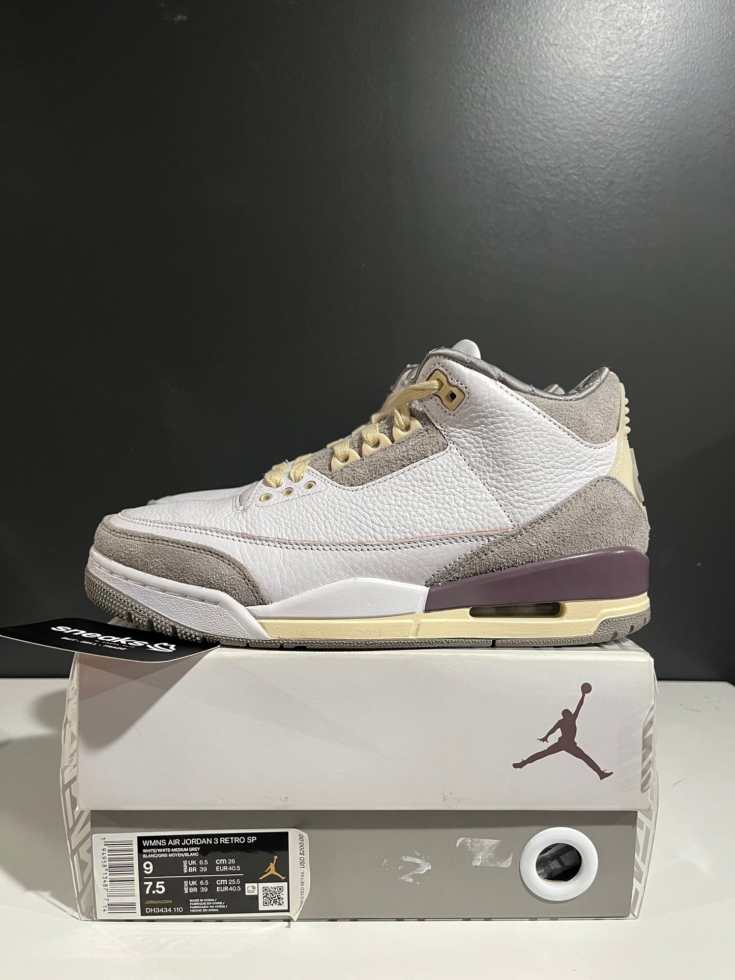 USED Air Jordan 3 Retro SP A Ma Maniére Raised By Women DH3434-110 SIZE 7.5M OG ALL JN25-306