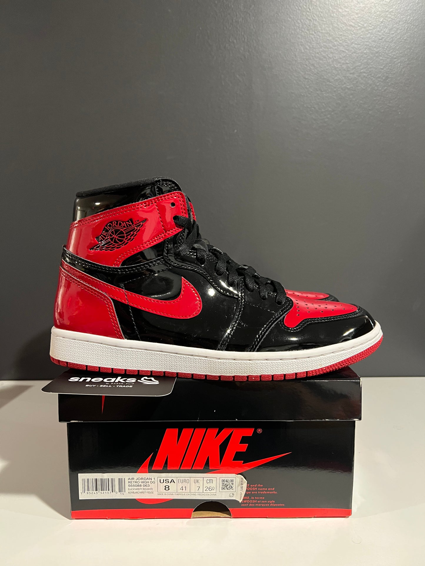 USED Air Jordan 1 Retro High OG Patent Bred 555088-063 SIZE 8M OG ALL AG25-82