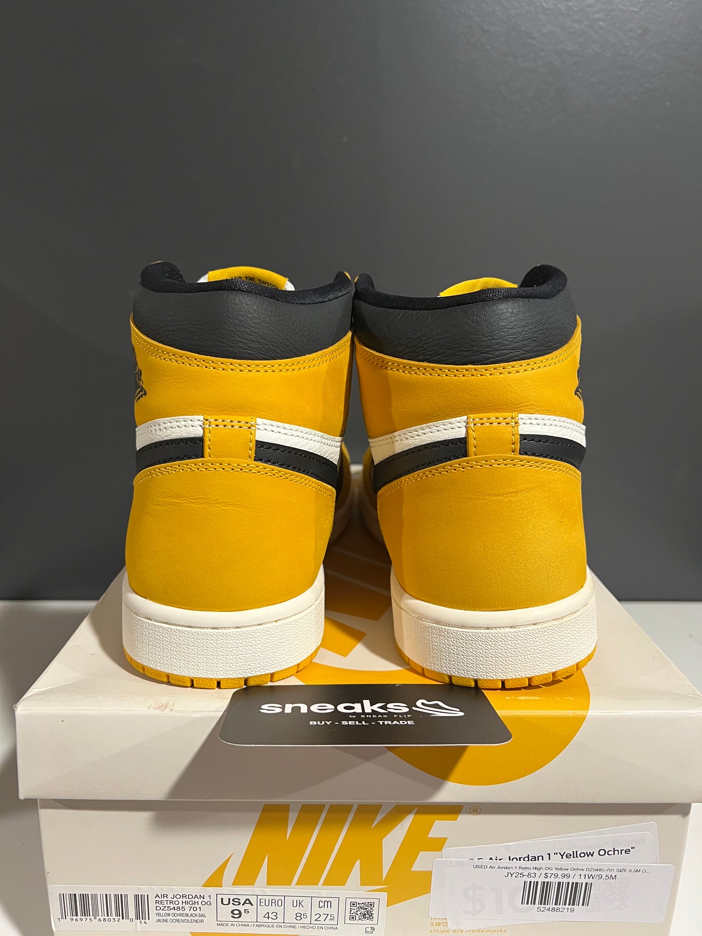 USED Air Jordan 1 Retro High OG Yellow Ochre DZ5485-701 SIZE 9.5M OG ALL JY25-83