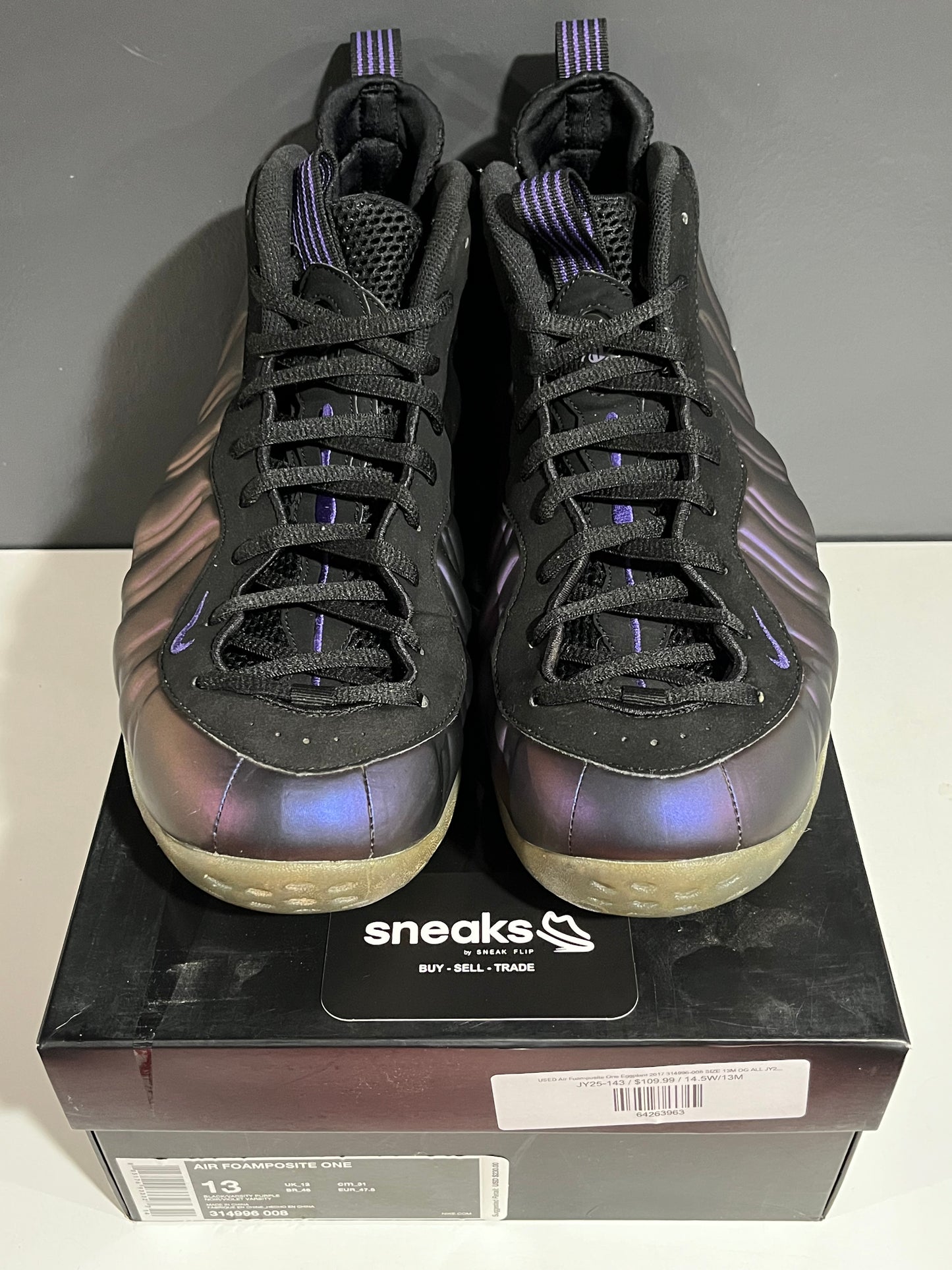 USED Air Foamposite One Eggplant 2017 314996-008 SIZE 13M OG ALL JY25-143