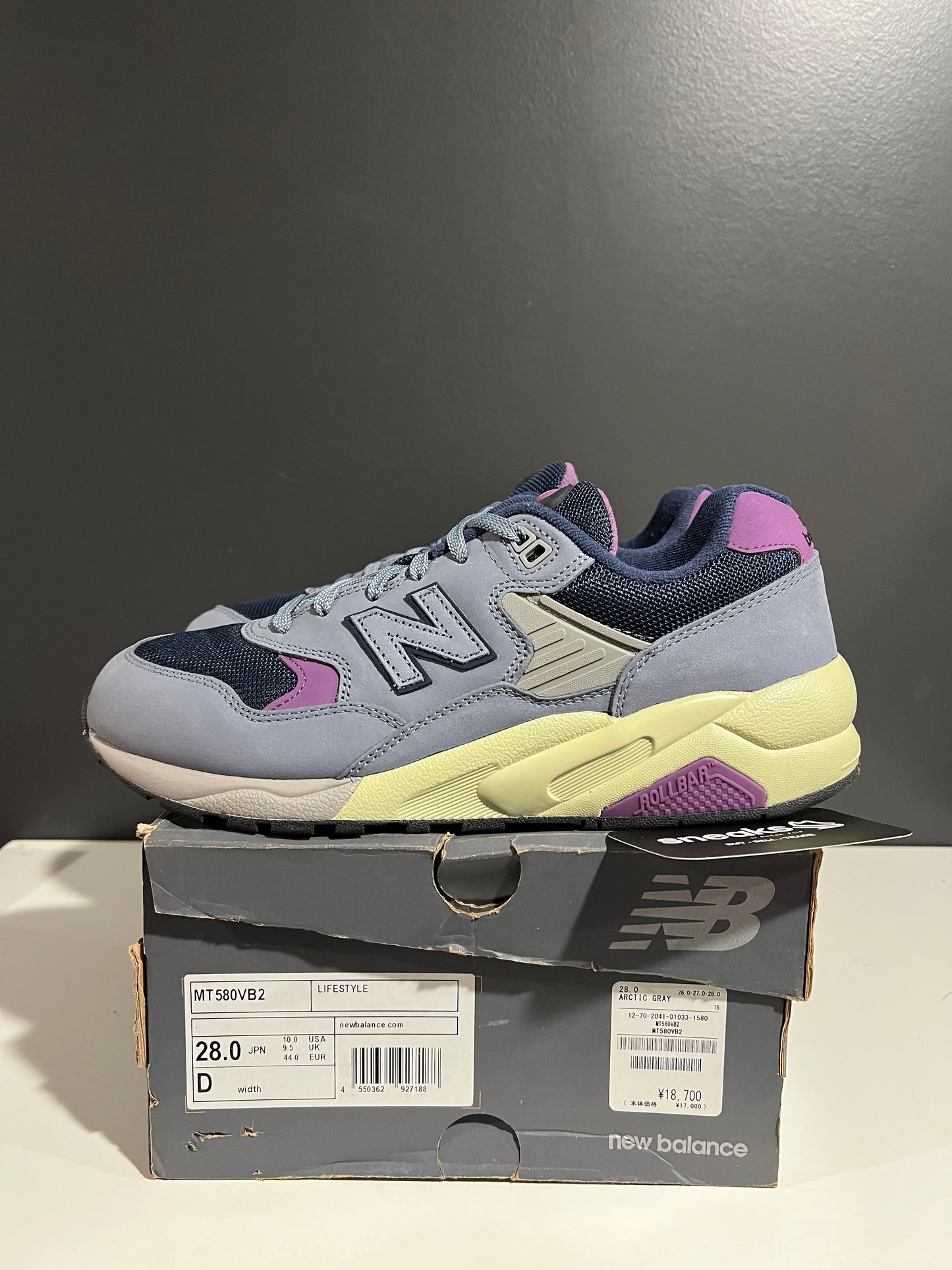 USED New Balance 580 Arctic Grey Grape MT580VB2 SIZE 10M OG ALL JY25-248