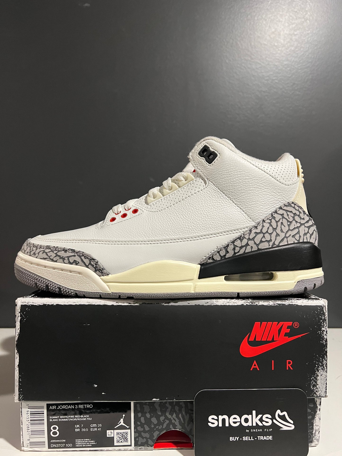 USED Air Jordan 3 Retro White Cement Reimagined DN3707-100 SIZE 8M OG ALL AG25-114
