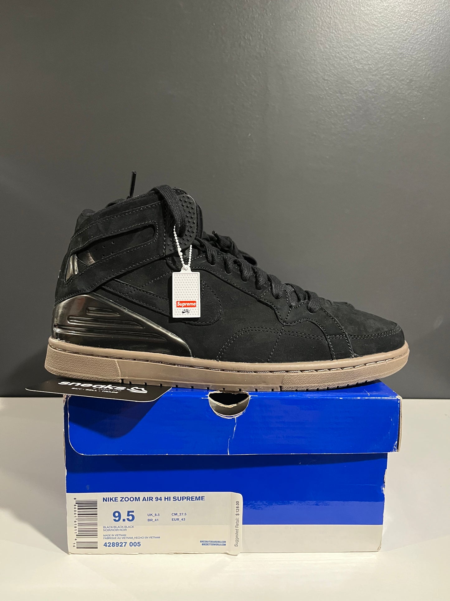 NEW Zoom Air 94 Hi Supreme Black 428927-005 SIZE 9.5M OG ALL JN25-205