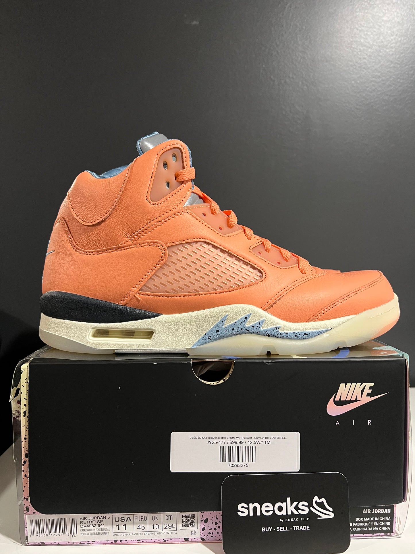 USED DJ Khaled x Air Jordan 5 Retro We The Best - Crimson Bliss DV4982-641 SIZE 11M OG ALL JY25-177