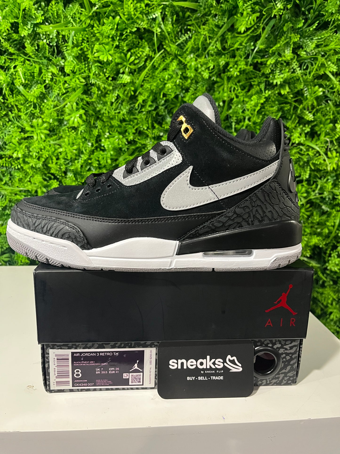 USED Air Jordan 3 Retro Tinker SP Black Cement CK4348-007 SIZE 8M OG ALL