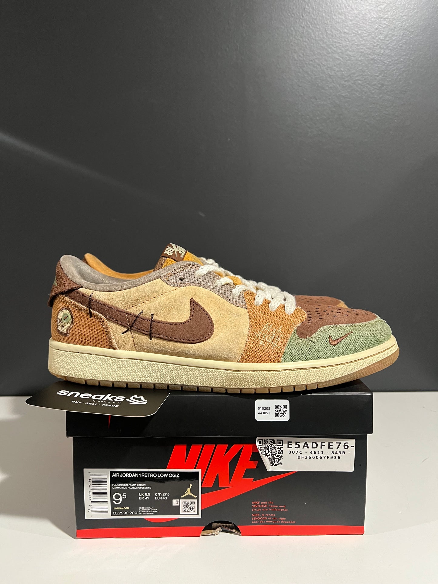 USED Zion Williamson x Air Jordan 1 Retro Low OG Voodoo DZ7292-200 SIZE 9.5M OG ALL AG25-313