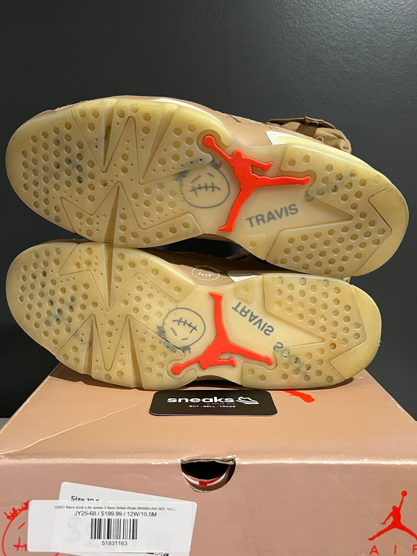 USED Travis Scott x Air Jordan 6 Retro British Khaki DH0690-200 SIZE 10.5M OG ALL JY25-68