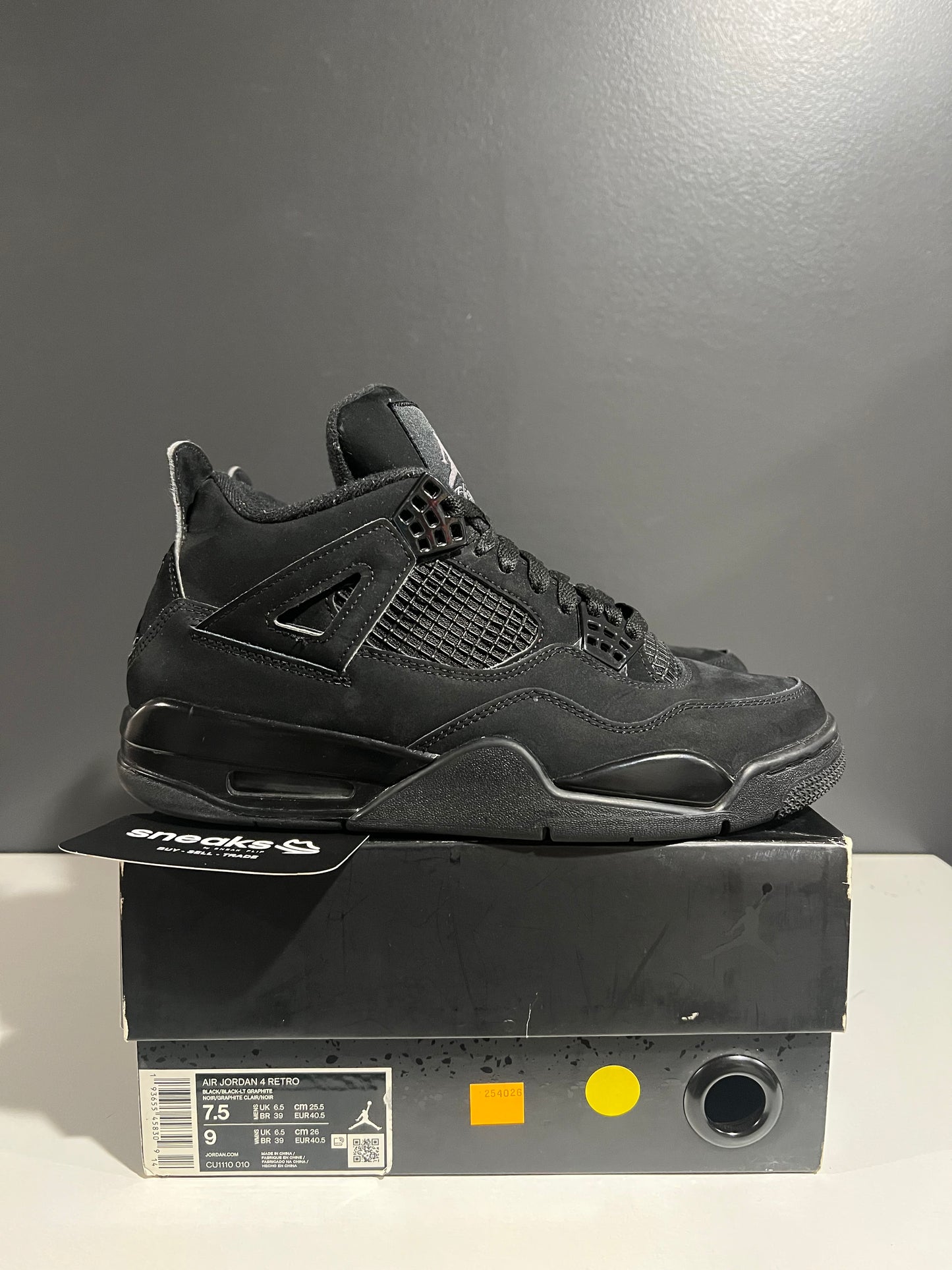 USED Air Jordan 4 Retro Black Cat 2020 CU1110-010 SIZE 7.5M OG ALL AG25-132
