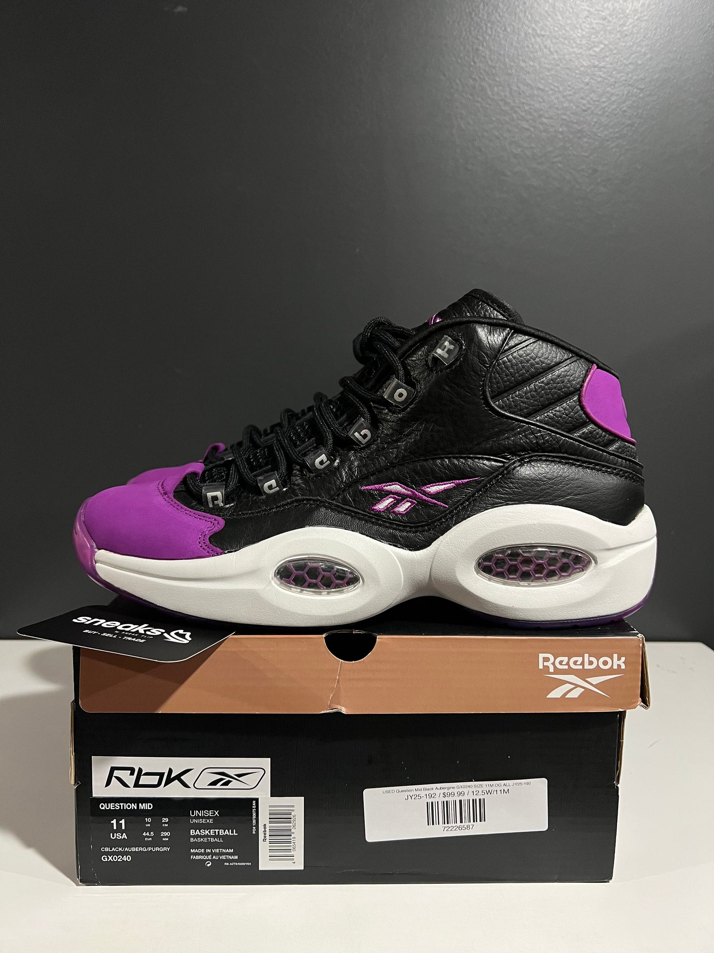 USED Question Mid Black Aubergine GX0240 SIZE 11M OG ALL JY25-192