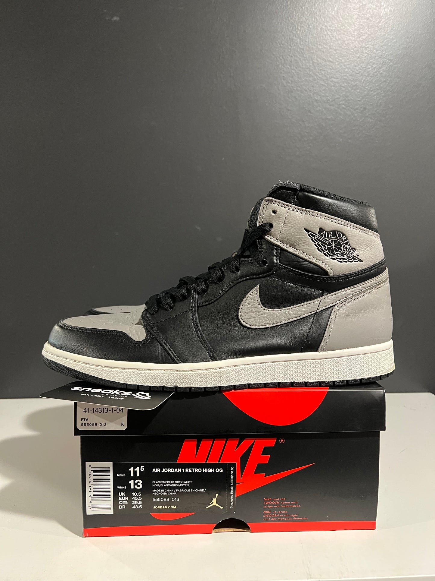 USED Air Jordan 1 Retro High OG Shadow 2018 555088-013 SIZE 11.5M OG ALL SP25-090