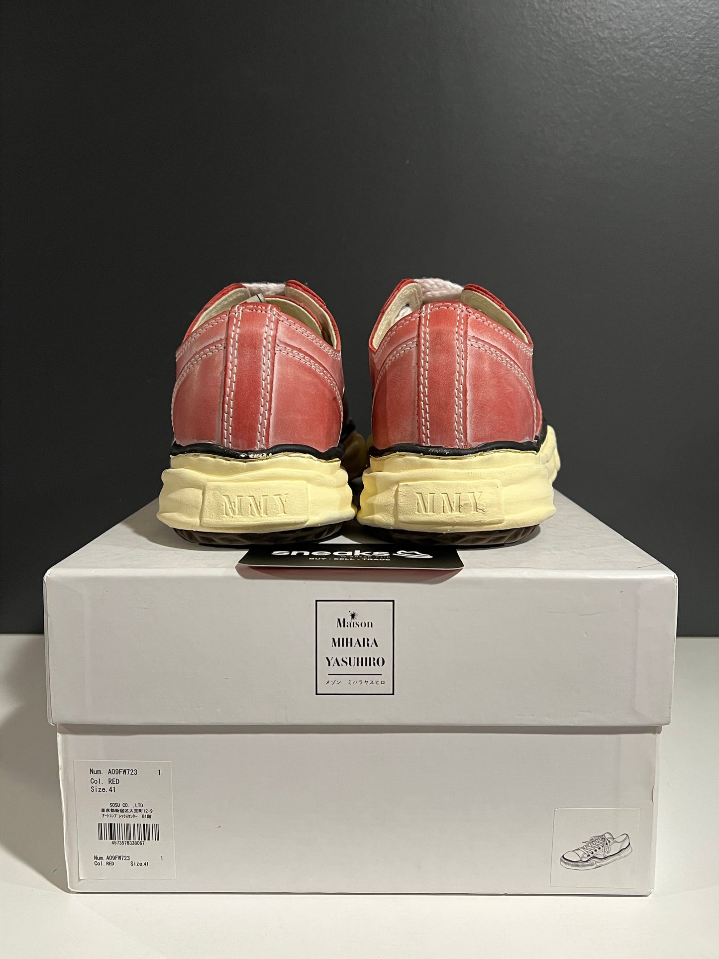 USED Maison Mihara Yasuhiro Peterson OG Sole Paraffin Leather Low Red AO9FW723 SIZE 41EU OG ALL