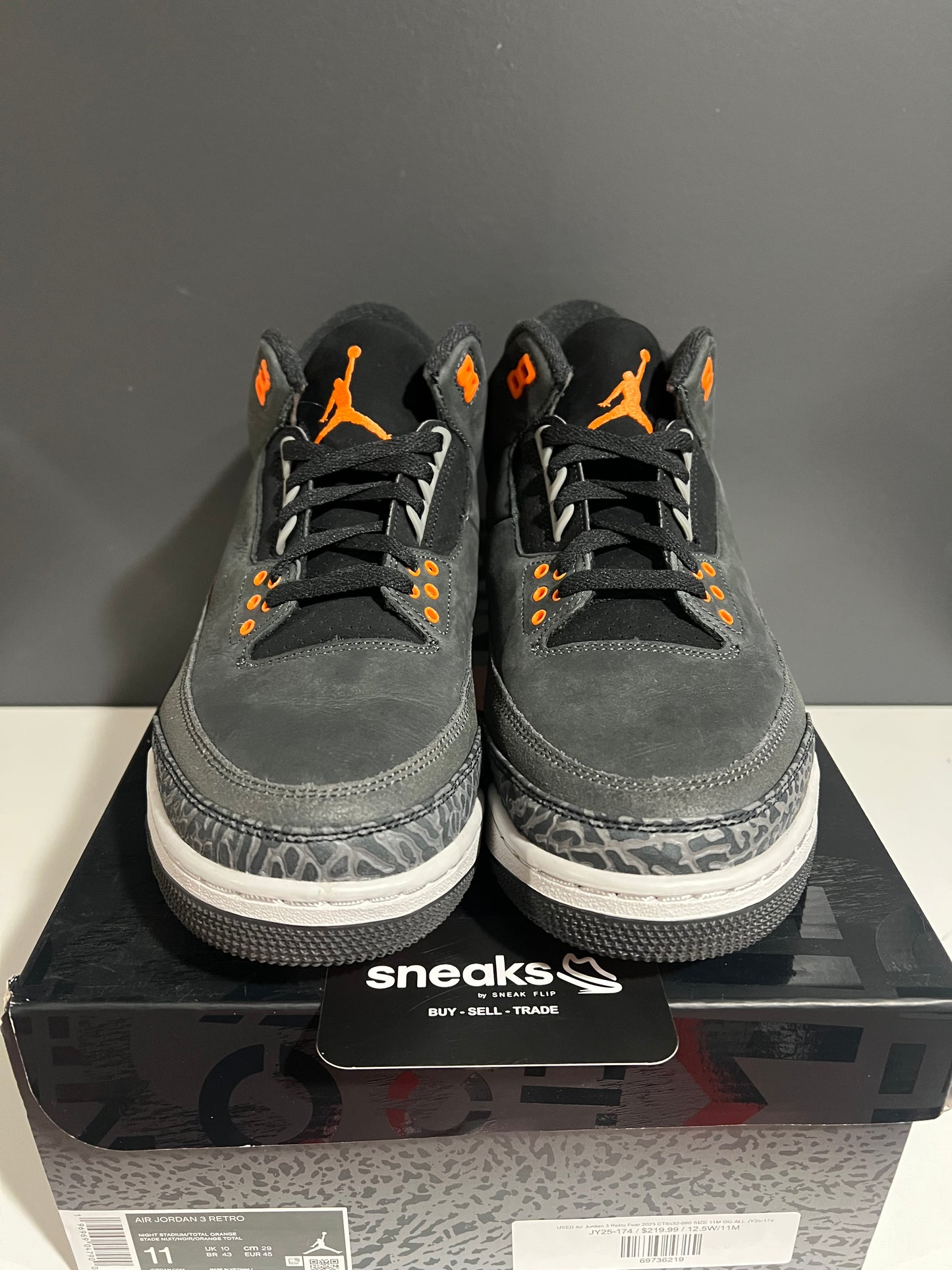 USED Air Jordan 3 Retro Fear 2023 CT8532-080 SIZE 11M OG ALL JY25-174