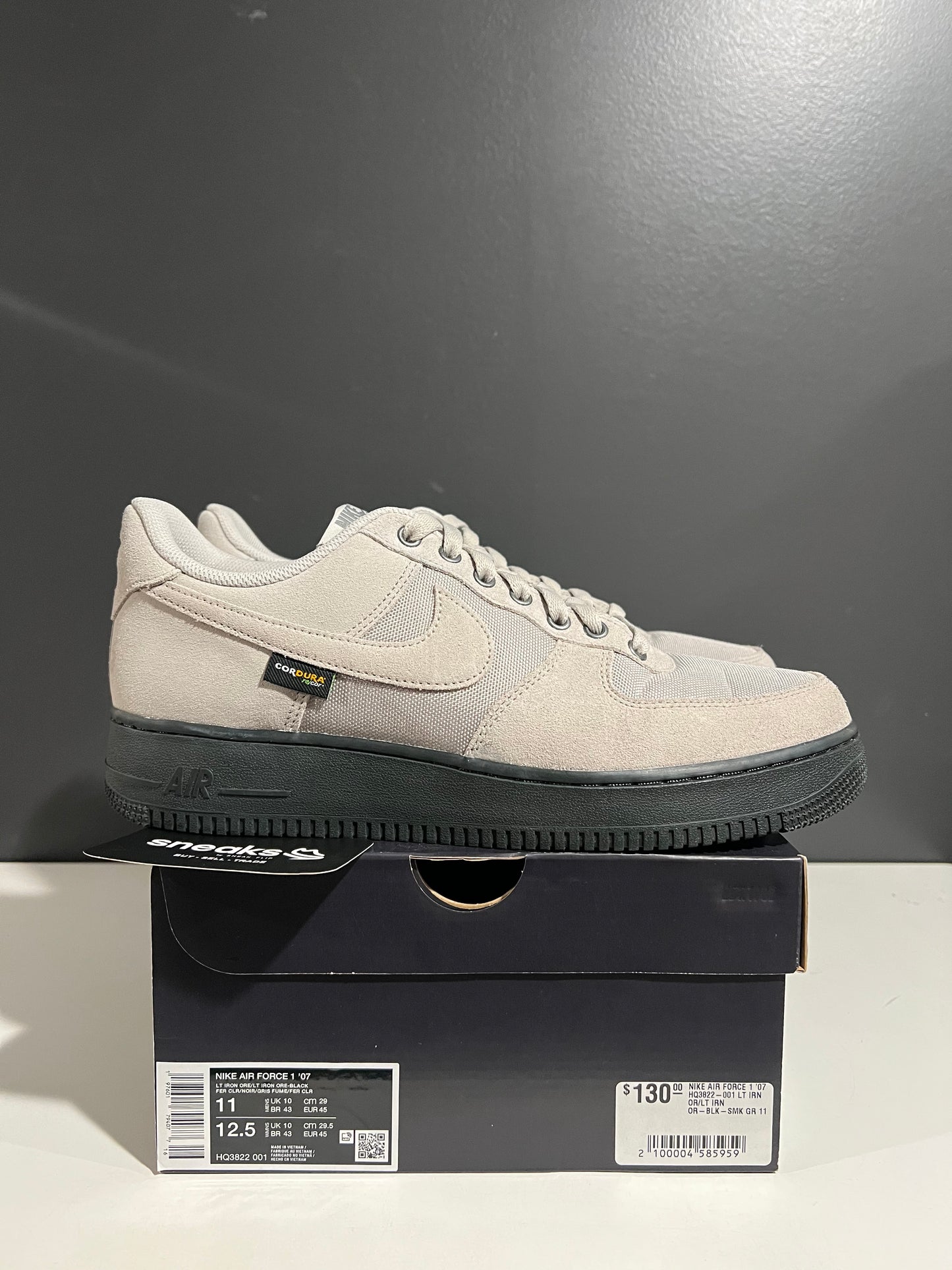 USED Air Force 1 '07 Light Iron Ore Cordura HQ3822-001 SIZE 11M OG ALL AG25-162
