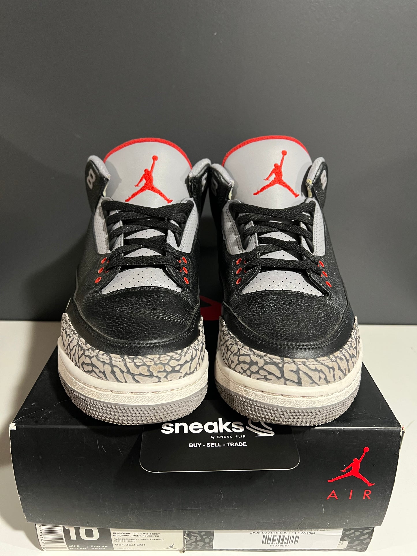 USED Air Jordan 3 Retro OG Black Cement 2018 854262-001 SIZE 10M OG ALL JY25-92