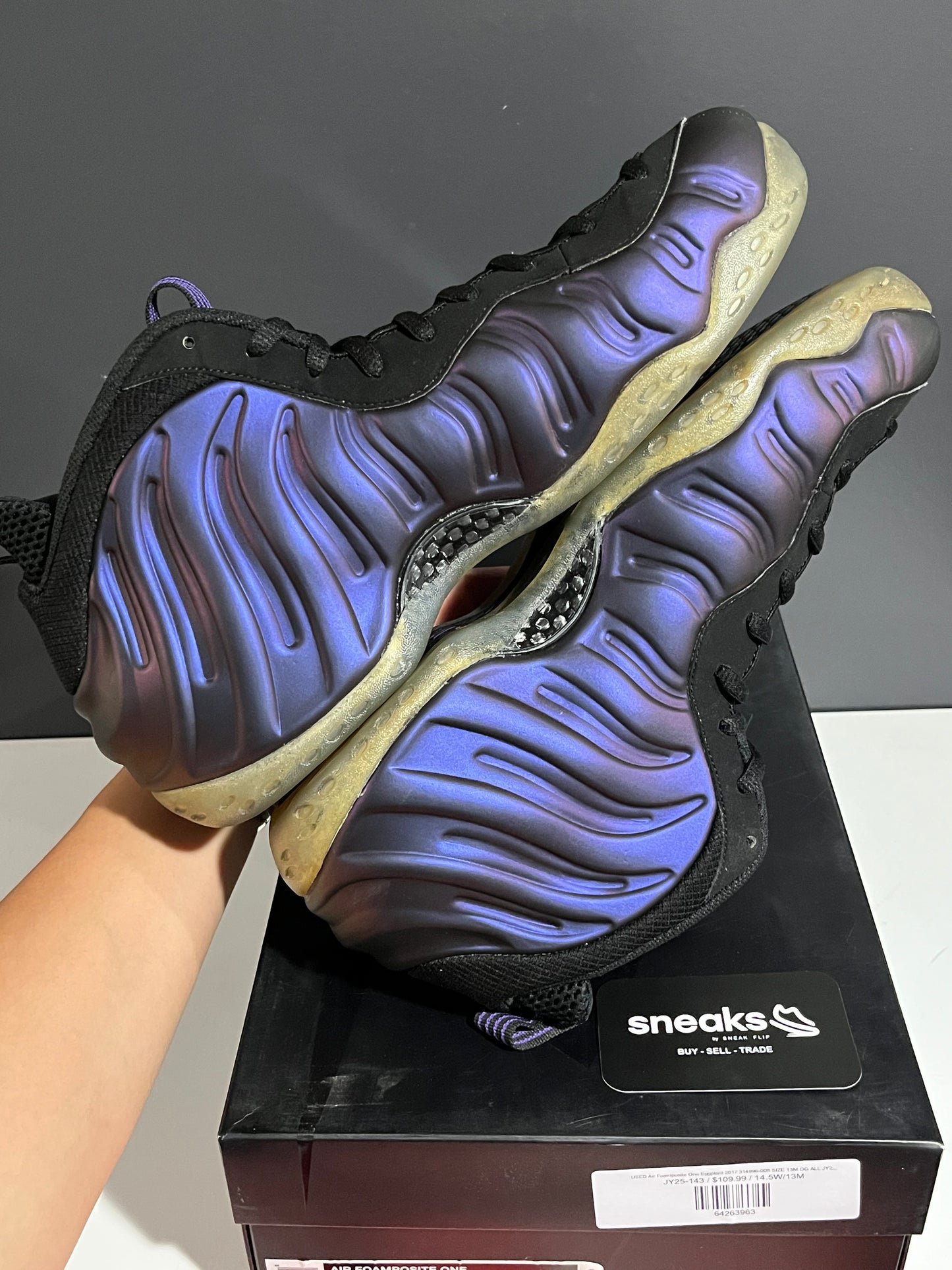 USED Air Foamposite One Eggplant 2017 314996-008 SIZE 13M OG ALL JY25-143