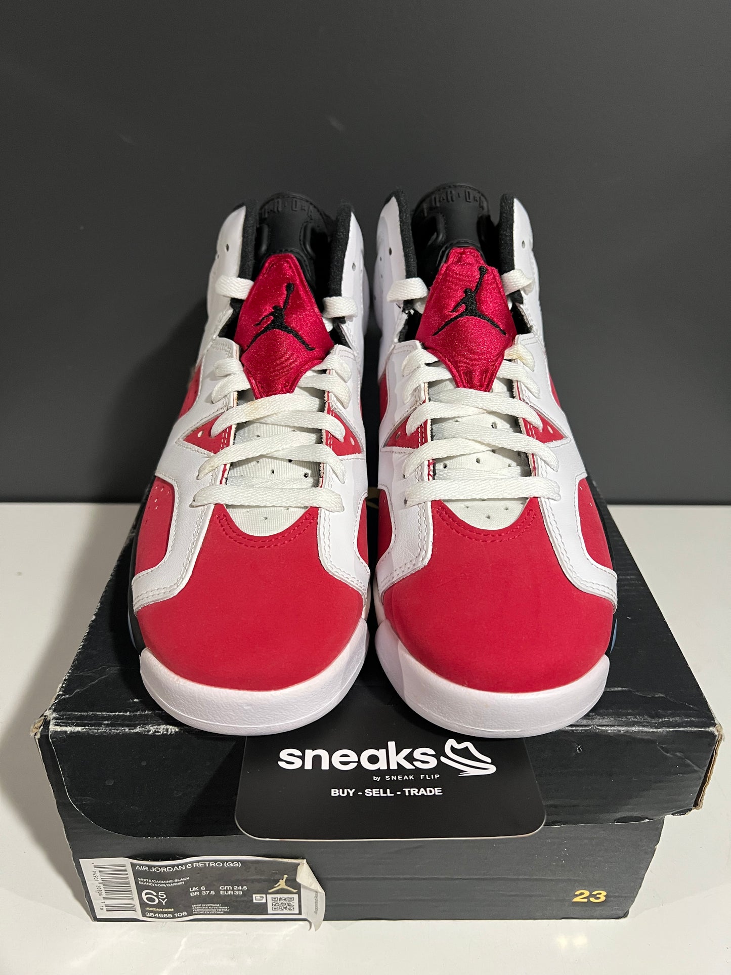 USED Air Jordan 6 Retro GS Carmine 2021 384665-106 SIZE 6.5Y OG ALL AG25-321