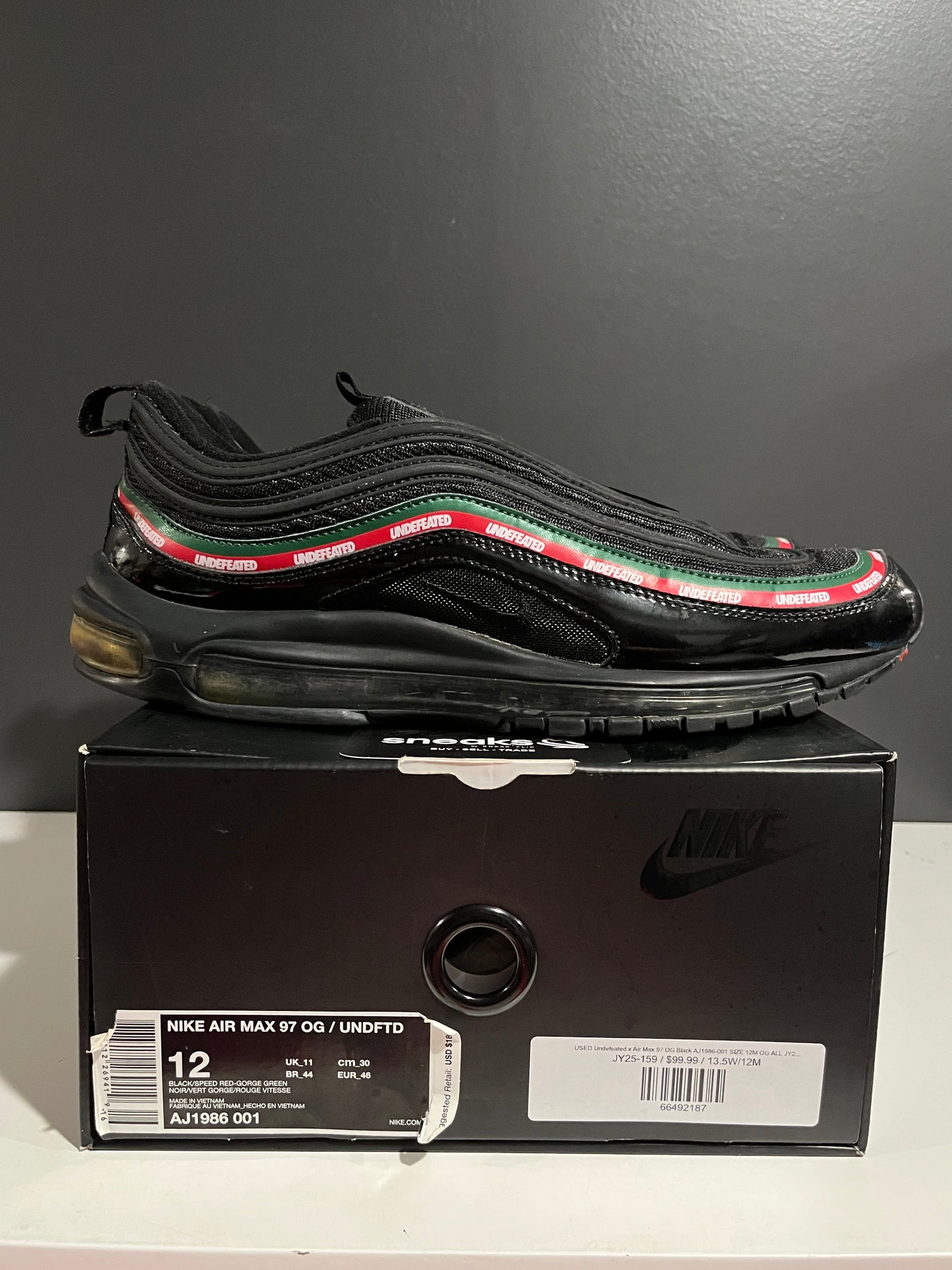 USED Undefeated x Air Max 97 OG Black AJ1986-001 SIZE 12M OG ALL JY25-159