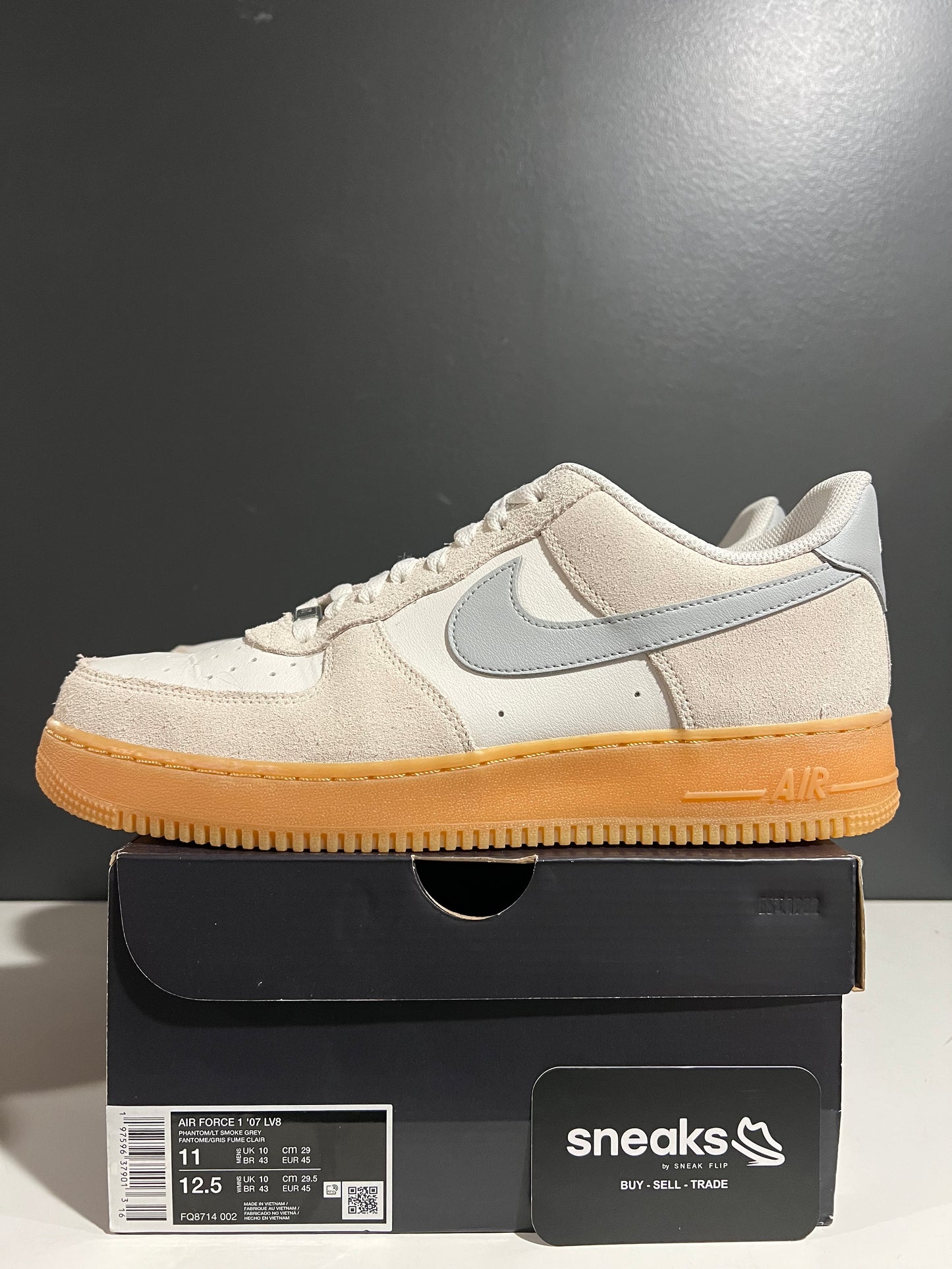 USED Air Force 1 '07 LV8 Gum Pack Phantom Light Smoke FQ8714-002 SIZE 11M OG ALL AG25-161