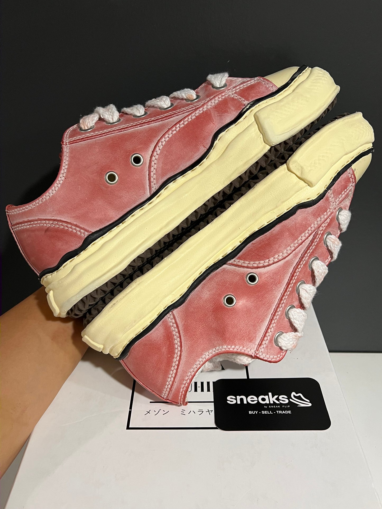 USED Maison Mihara Yasuhiro Peterson OG Sole Paraffin Leather Low Red AO9FW723 SIZE 41EU OG ALL