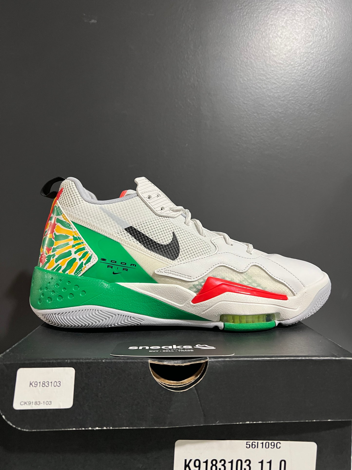 USED Jordan Zoom '92 White Lucky Green Dark Sulfur CK9183-103 SIZE 11M OG ALL AG25-305