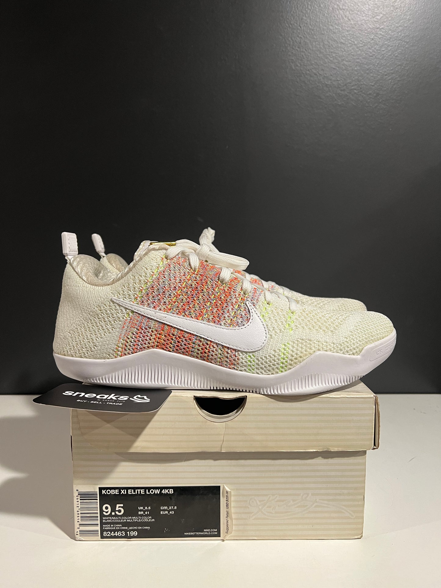 USED Kobe 11 Elite Low 4KB White Horse 824463-199 SIZE 9.5M OG ALL AG25-172