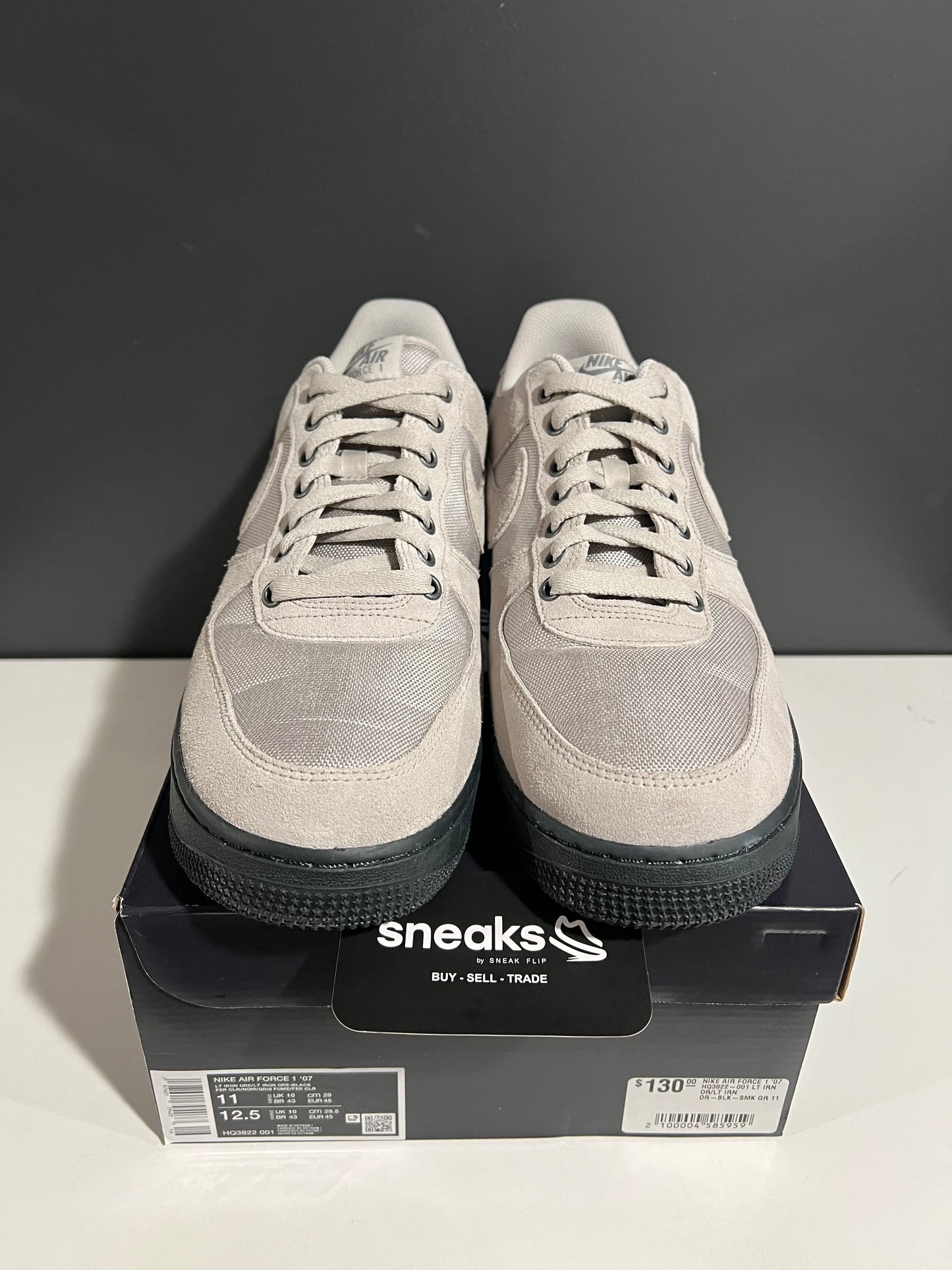 USED Air Force 1 '07 Light Iron Ore Cordura HQ3822-001 SIZE 11M OG ALL AG25-162