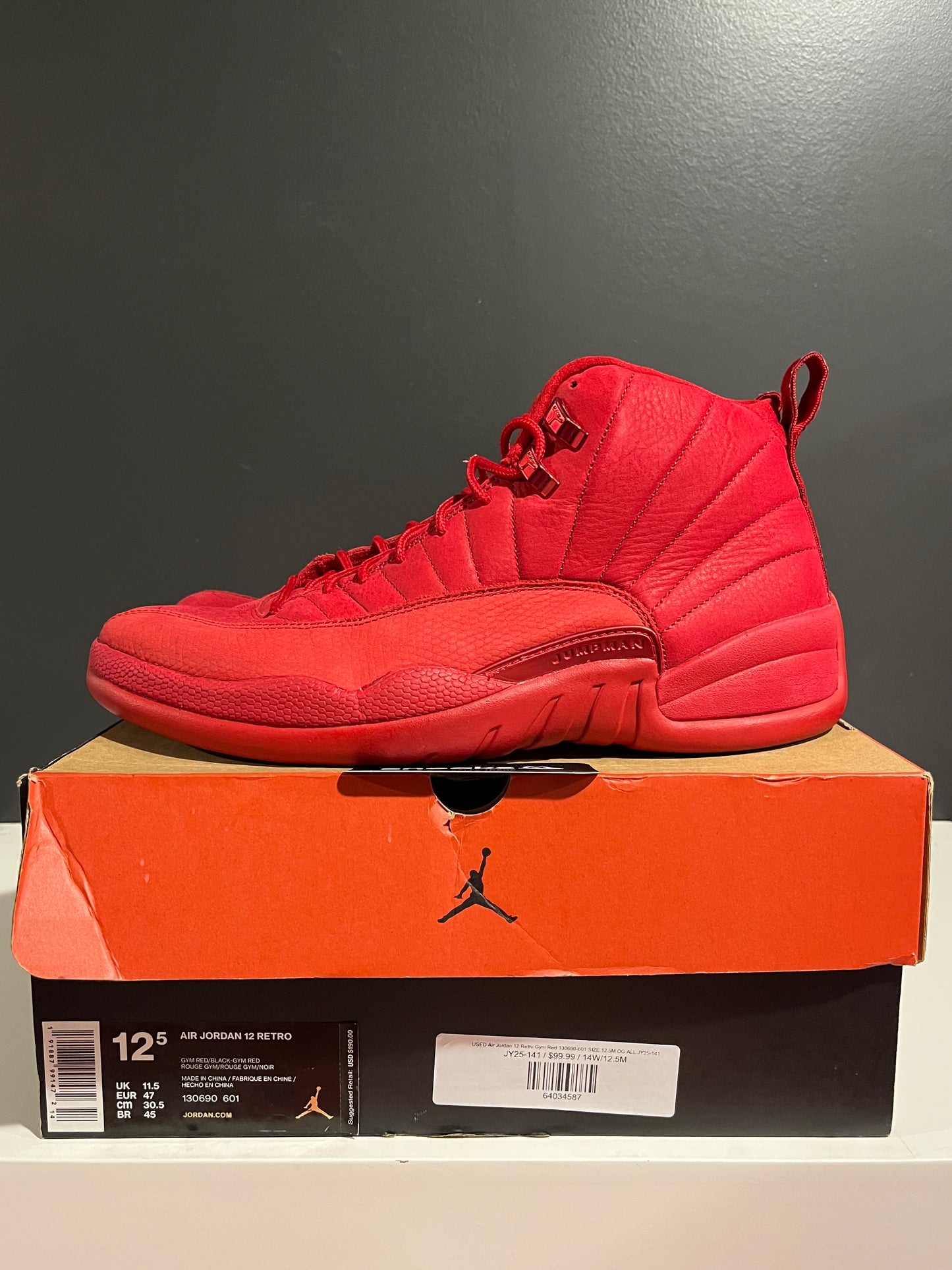 USED Air Jordan 12 Retro Gym Red 130690-601 SIZE 12.5M OG ALL JY25-141