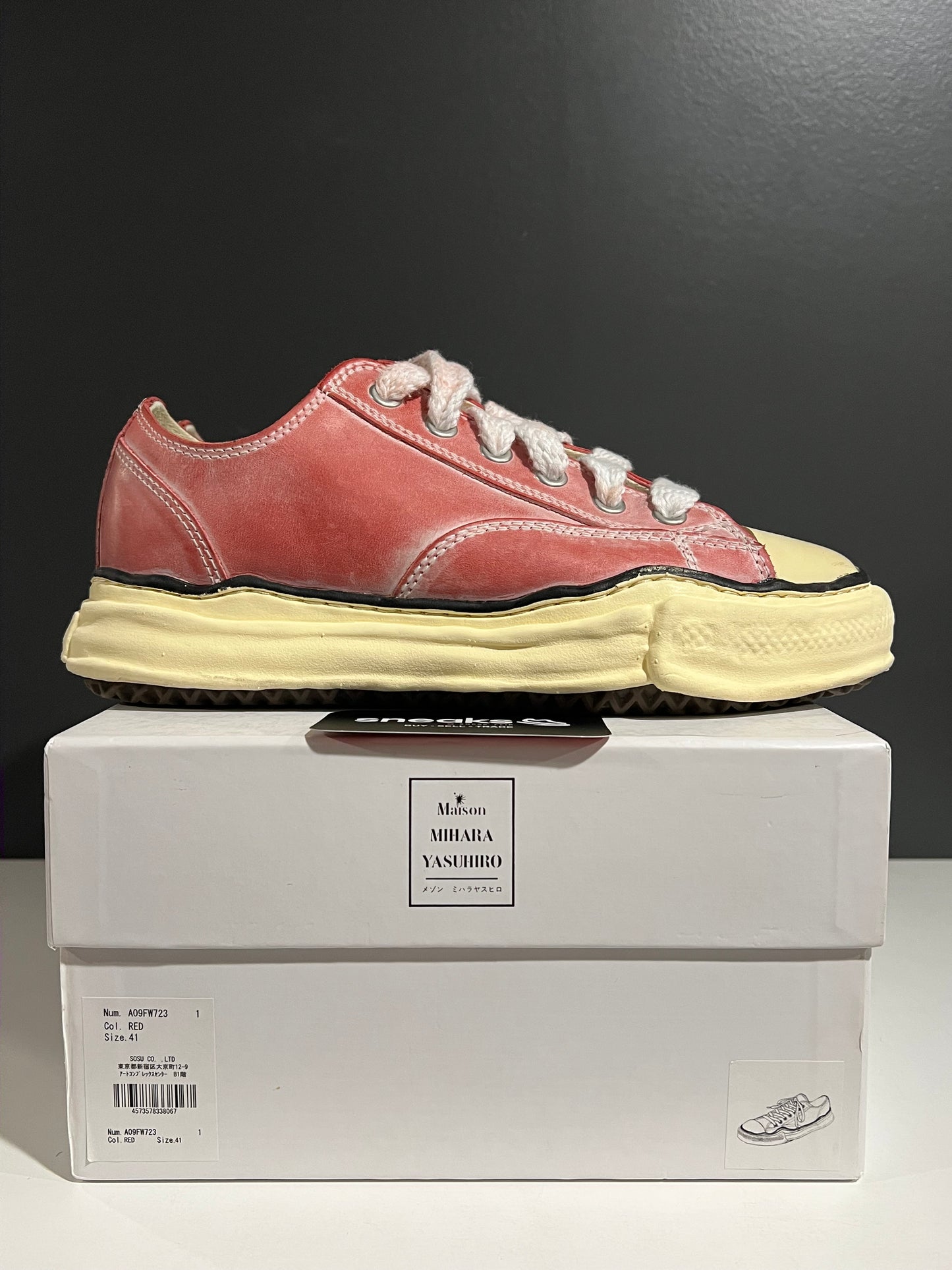 USED Maison Mihara Yasuhiro Peterson OG Sole Paraffin Leather Low Red AO9FW723 SIZE 41EU OG ALL