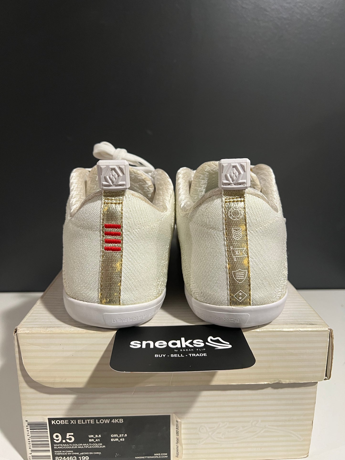 USED Kobe 11 Elite Low 4KB White Horse 824463-199 SIZE 9.5M OG ALL AG25-172