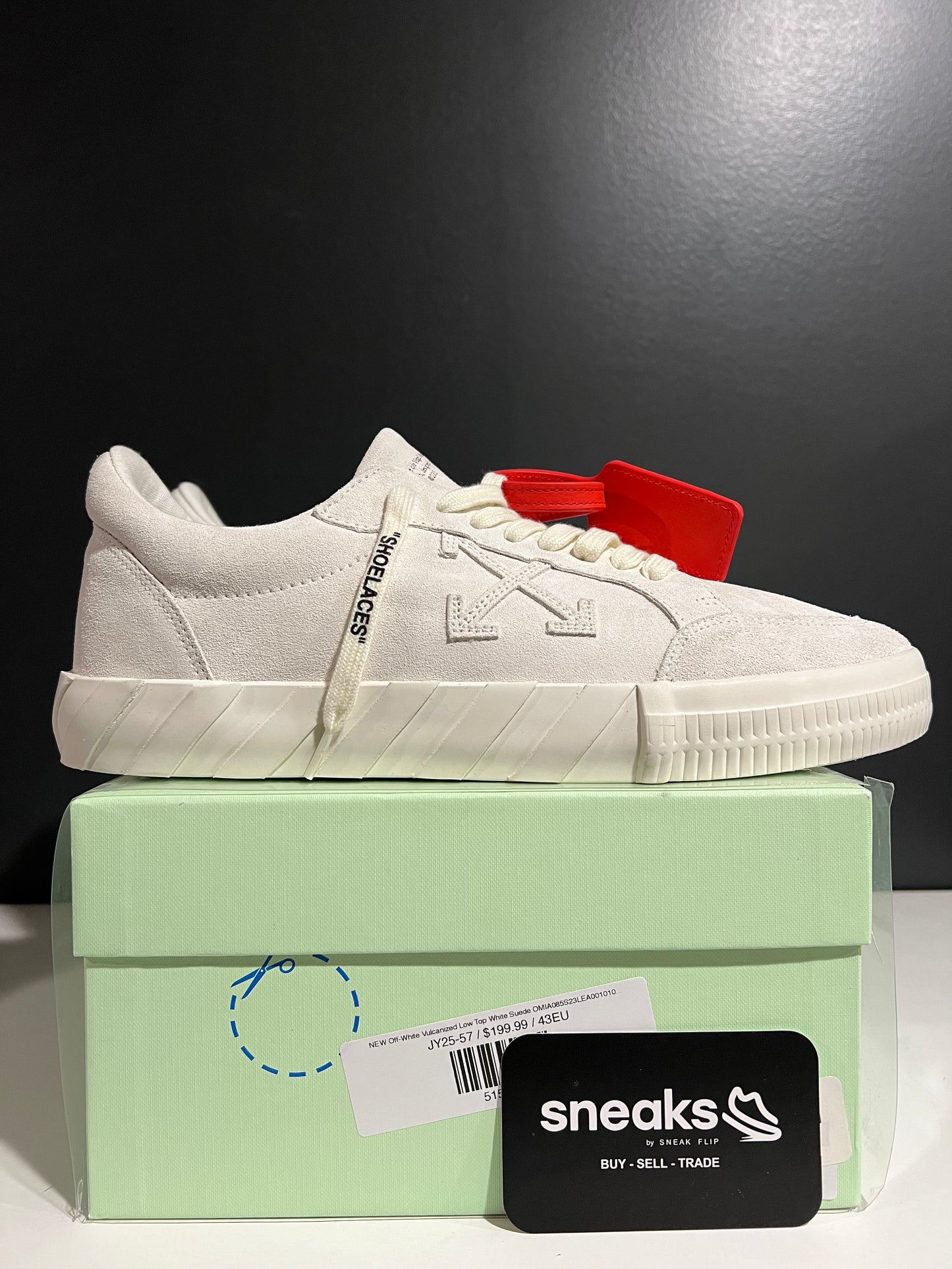 NEW Off-White Vulcanized Low Top White Suede OMIA085S23LEA0010101 43EU OG ALL JY25-57