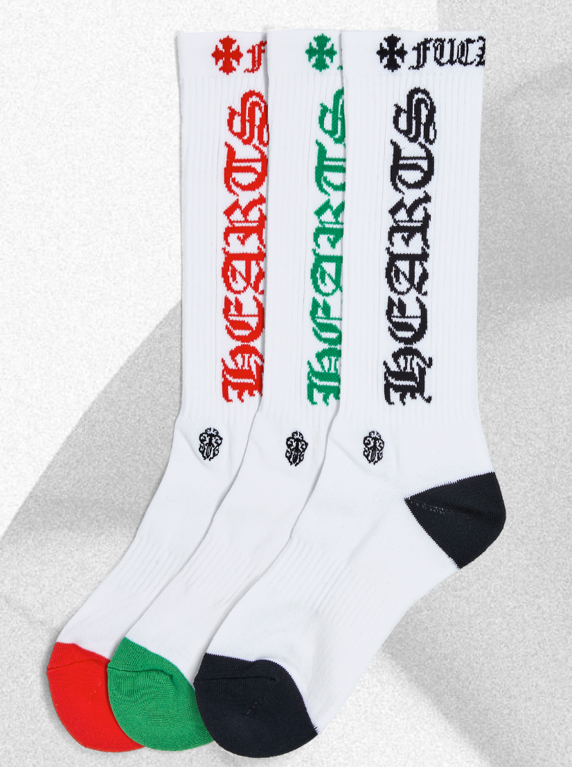 New Chrome Hearts Side Logo Socks 3PK Black/Red/Green