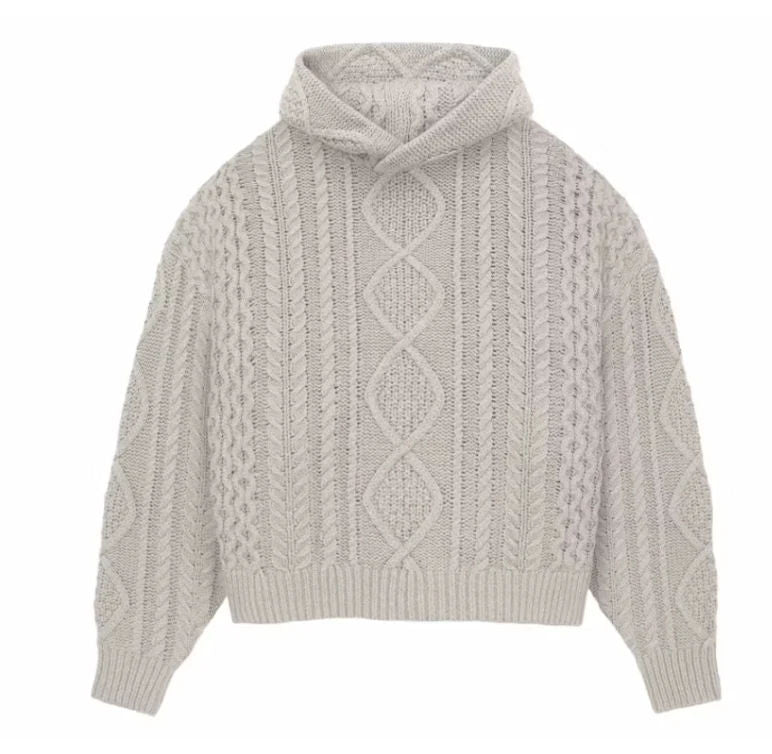Fear of God Essentials Cable Knit Hoodie Silver Cloud