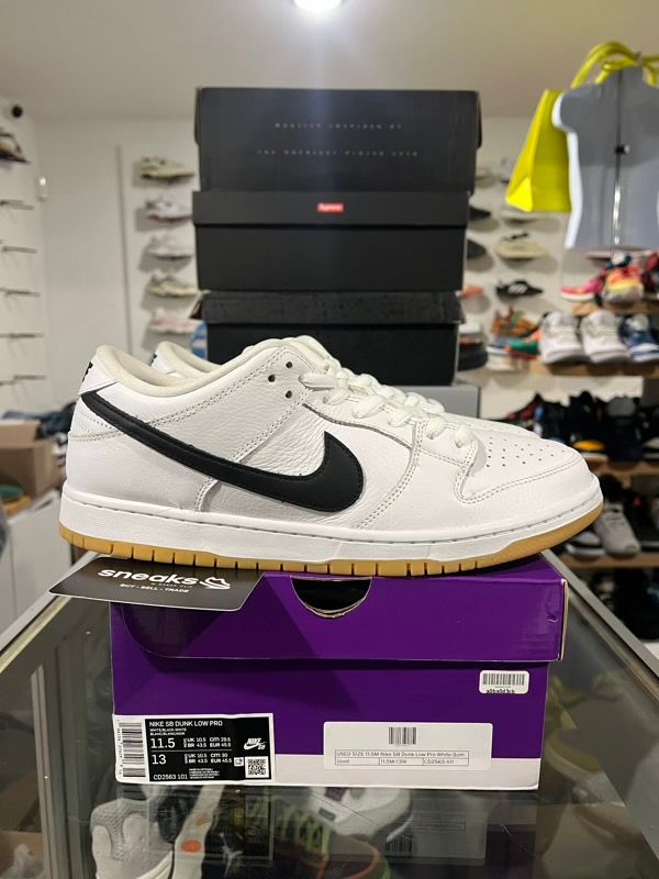 USED SIZE 11.5M Nike SB Dunk Low Pro White Gum - Used
