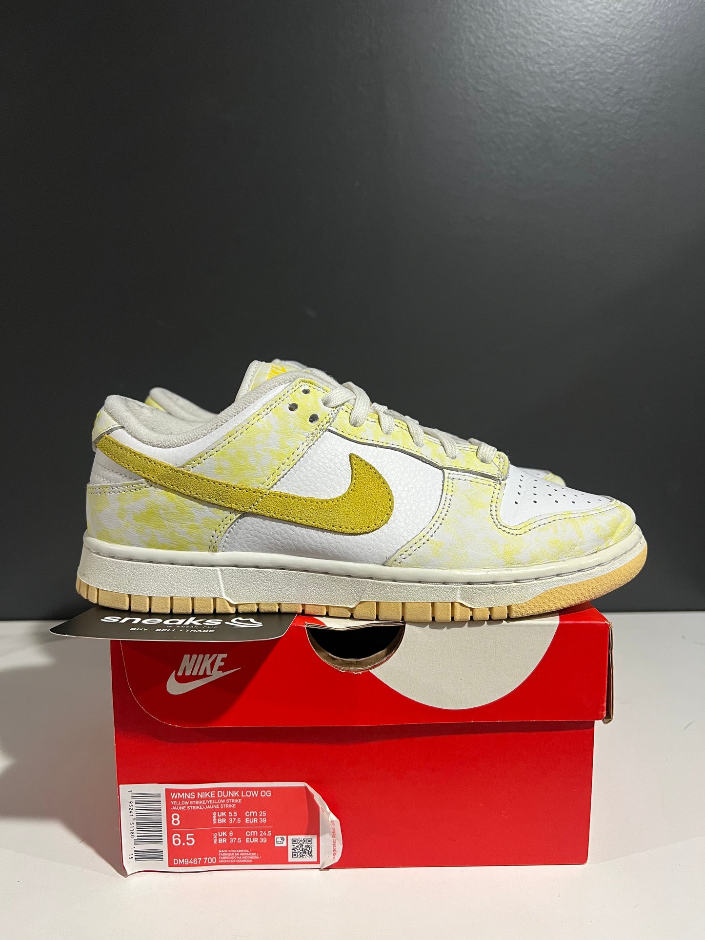 USED Wmns Dunk Low OG Yellow Strike DM9467-700 SIZE 6.5M OG ALL AG25-242