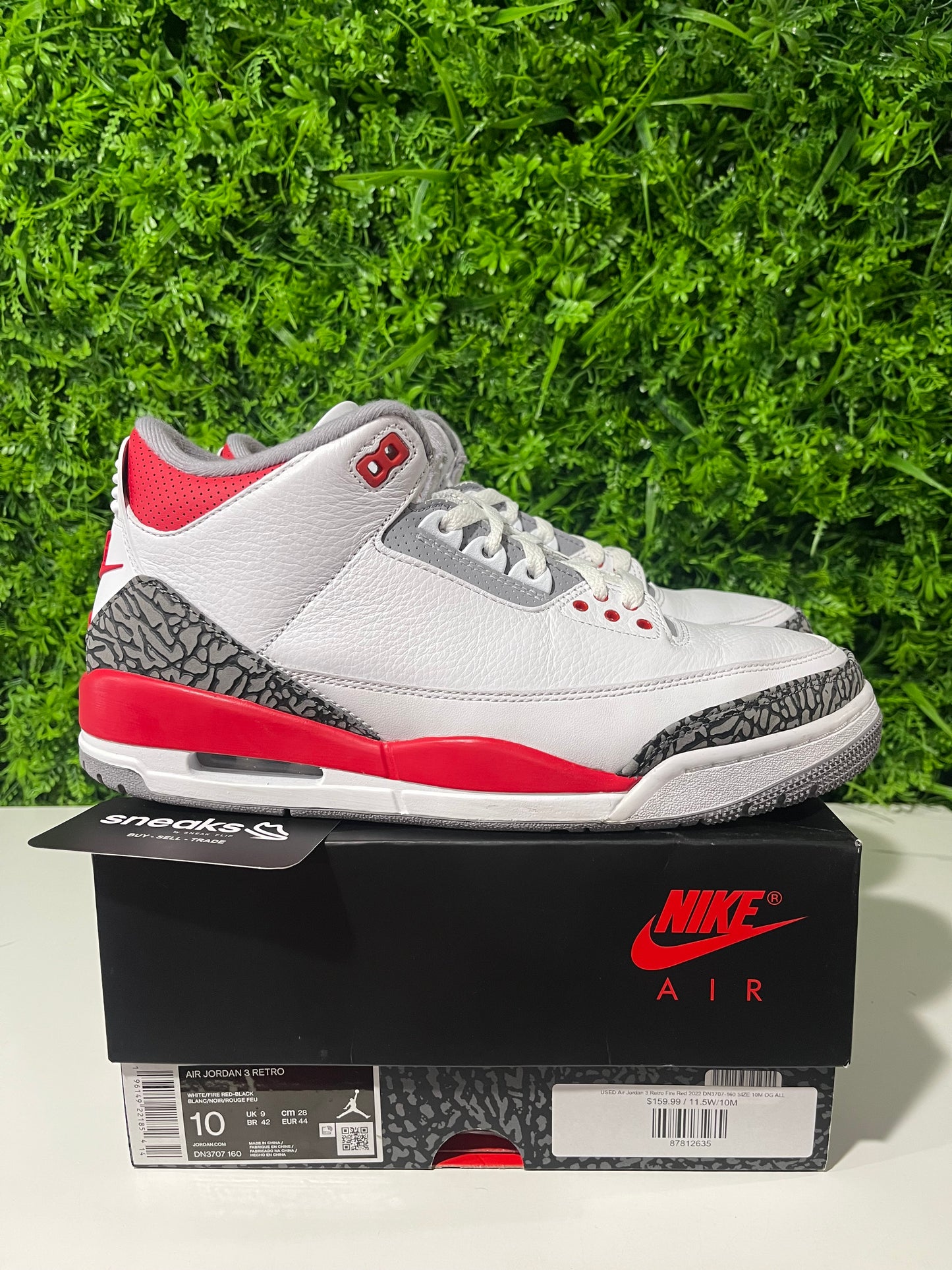 USED Air Jordan 3 Retro Fire Red 2022 DN3707-160 SIZE 10M OG ALL