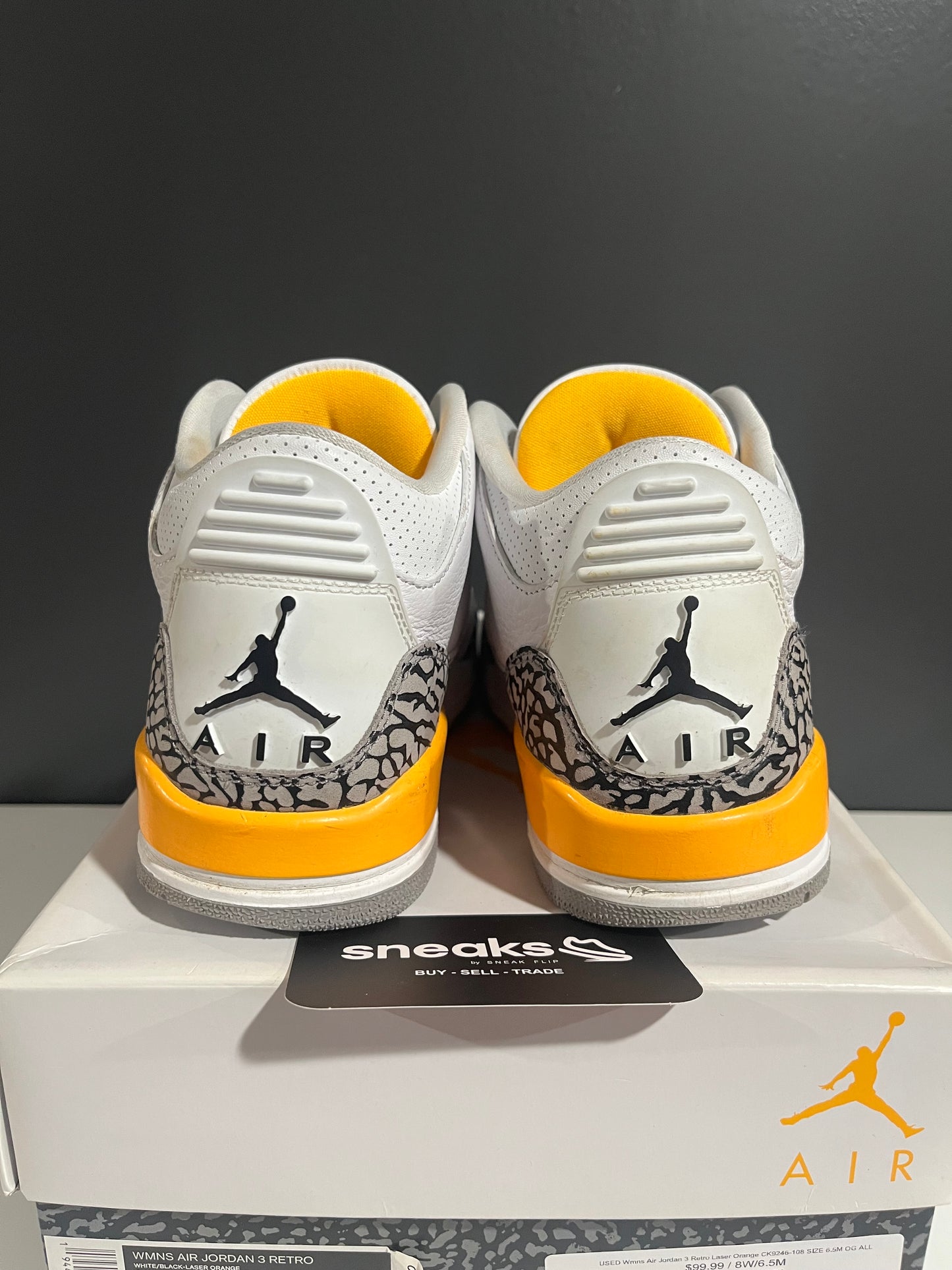 USED Wmns Air Jordan 3 Retro Laser Orange CK9246-108 SIZE 6.5M OG ALL