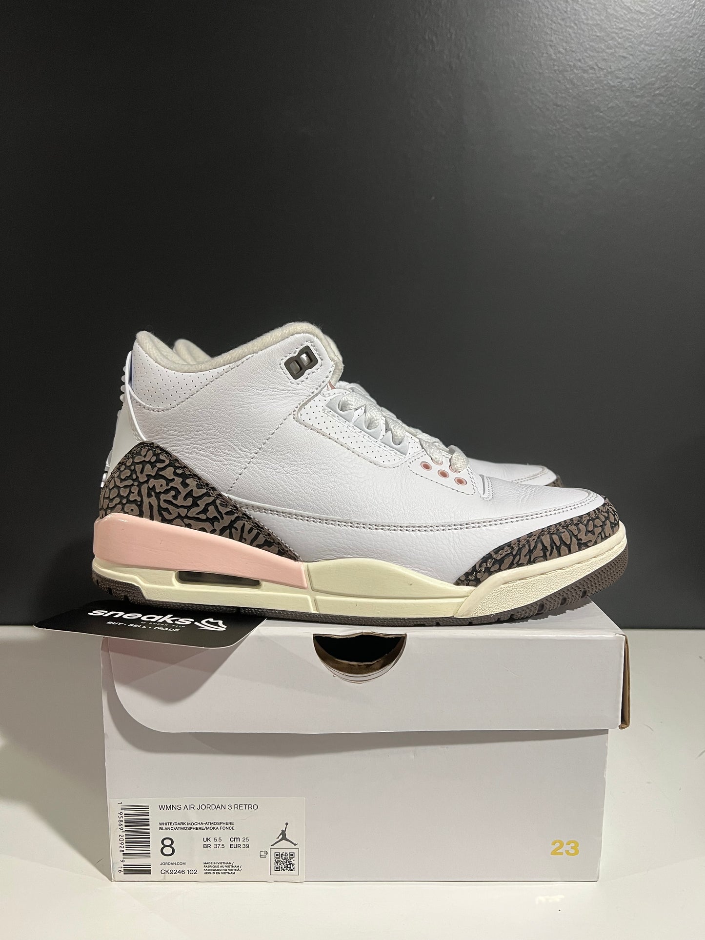 USED Wmns Air Jordan 3 Retro Neapolitan CK9246-102 SIZE 6.5Y OG ALL