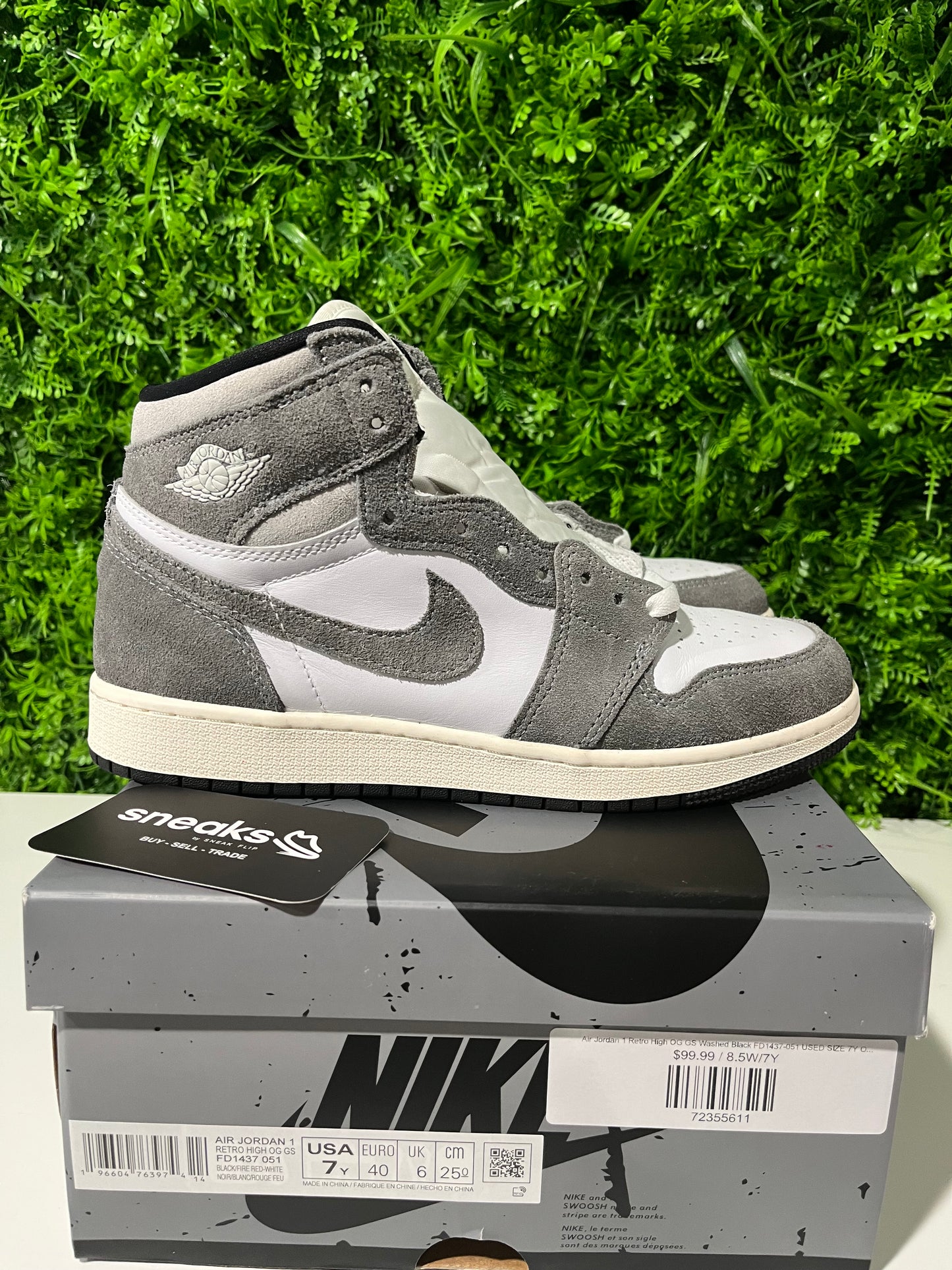 Air Jordan 1 Retro High OG GS Washed Black FD1437-051 USED SIZE 7Y OG ALL